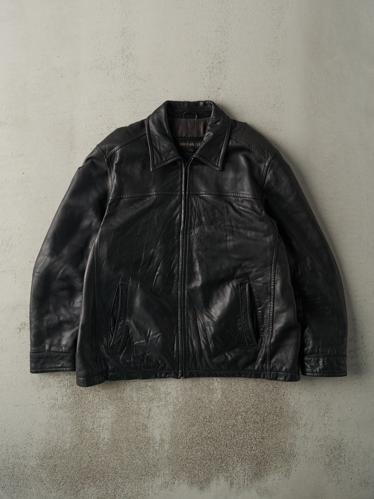 Vintage Y2K Black Boulevard Club Leather Jacket (L)