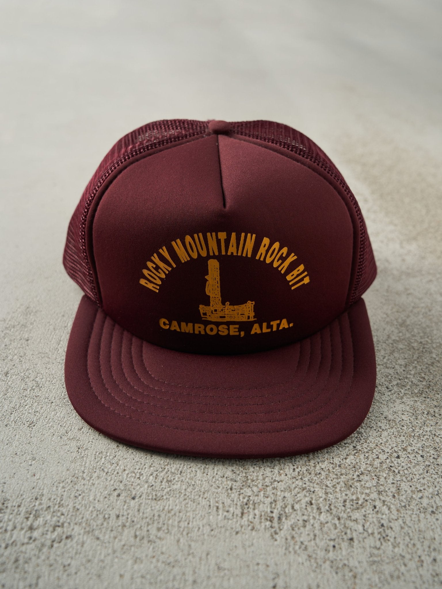 Vintage 80s Burgundy Rocky Mountain Rock Bit Foam Trucker Hat
