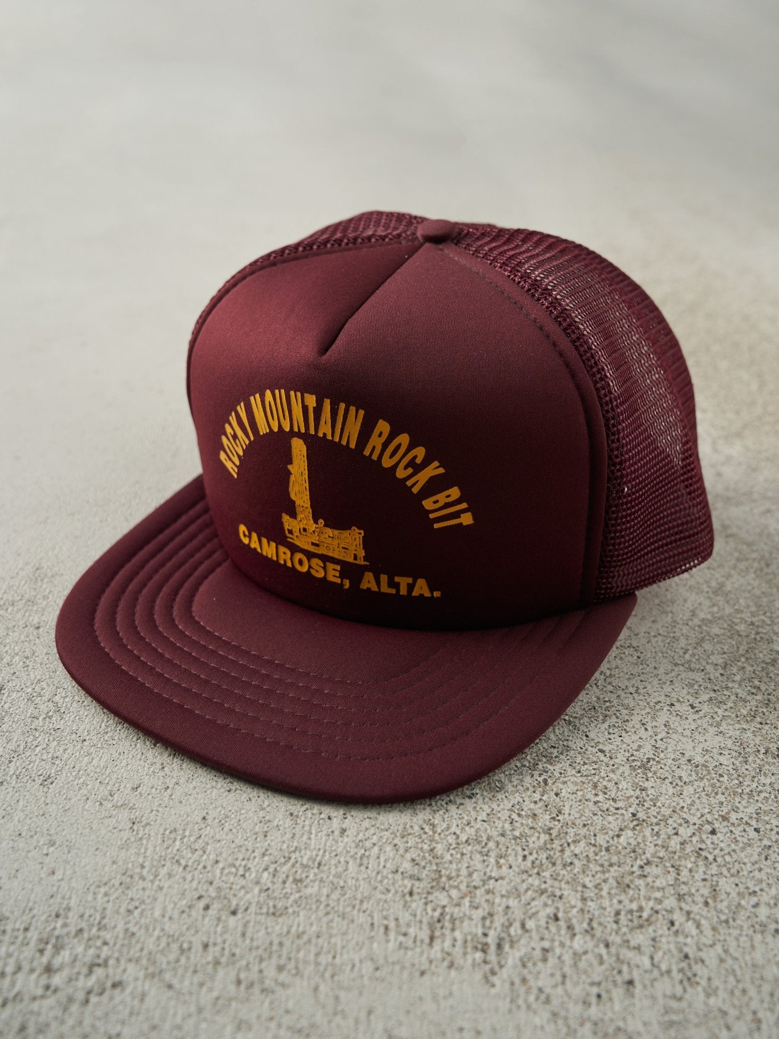 Vintage 80s Burgundy Rocky Mountain Rock Bit Foam Trucker Hat
