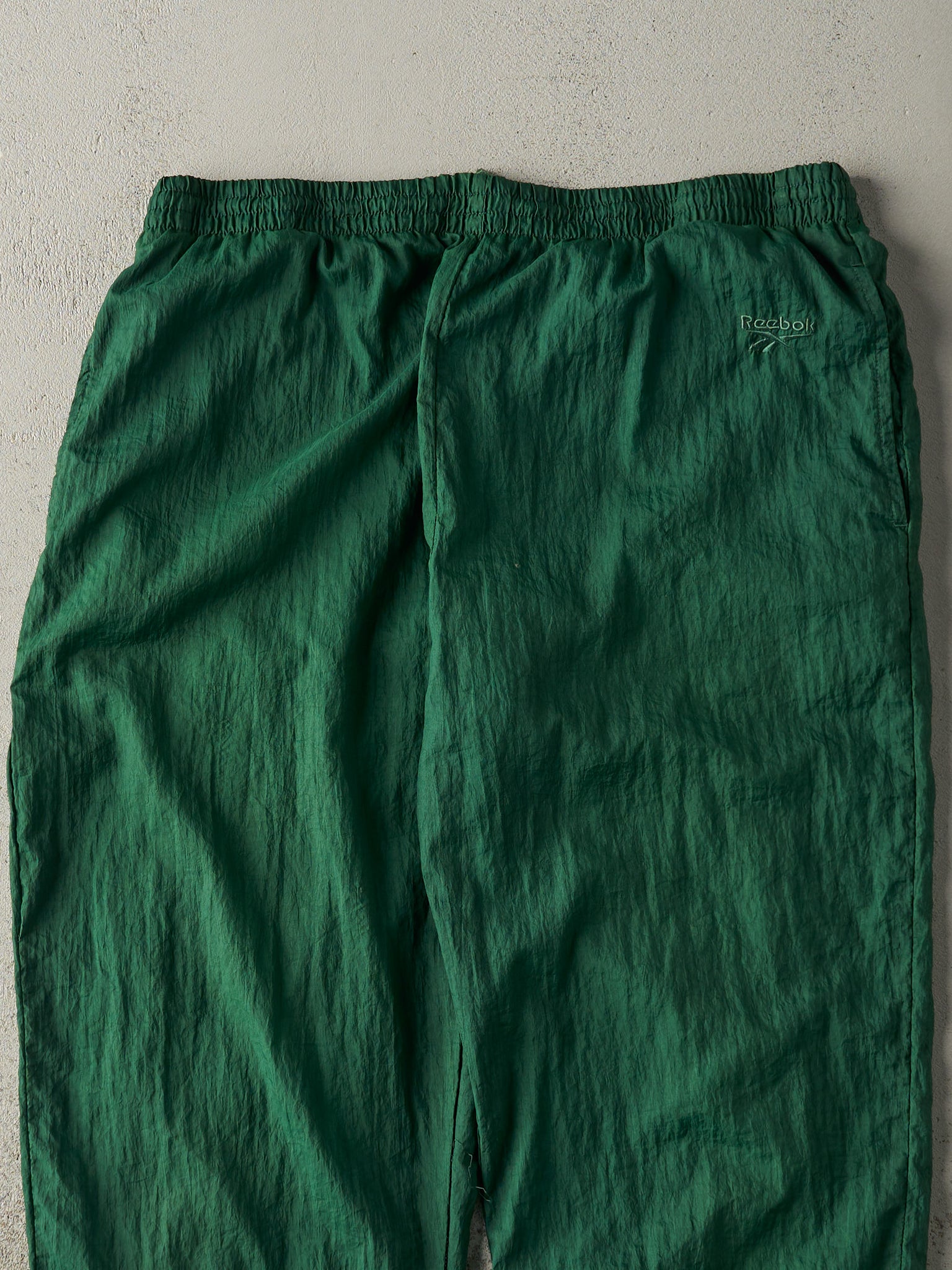 Vintage 90s Green Reebok Embroidered Nylon Track Pants (36x32)