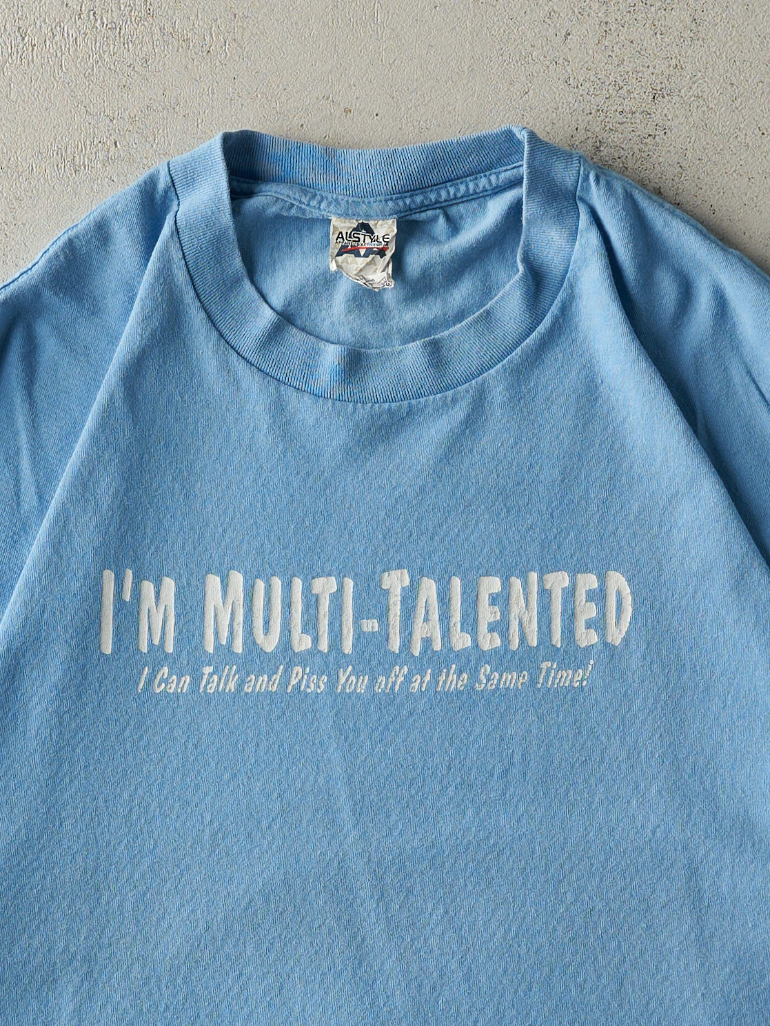 Vintage Y2K Blue "I'm Multi-Talented" Slogan Tee (L)