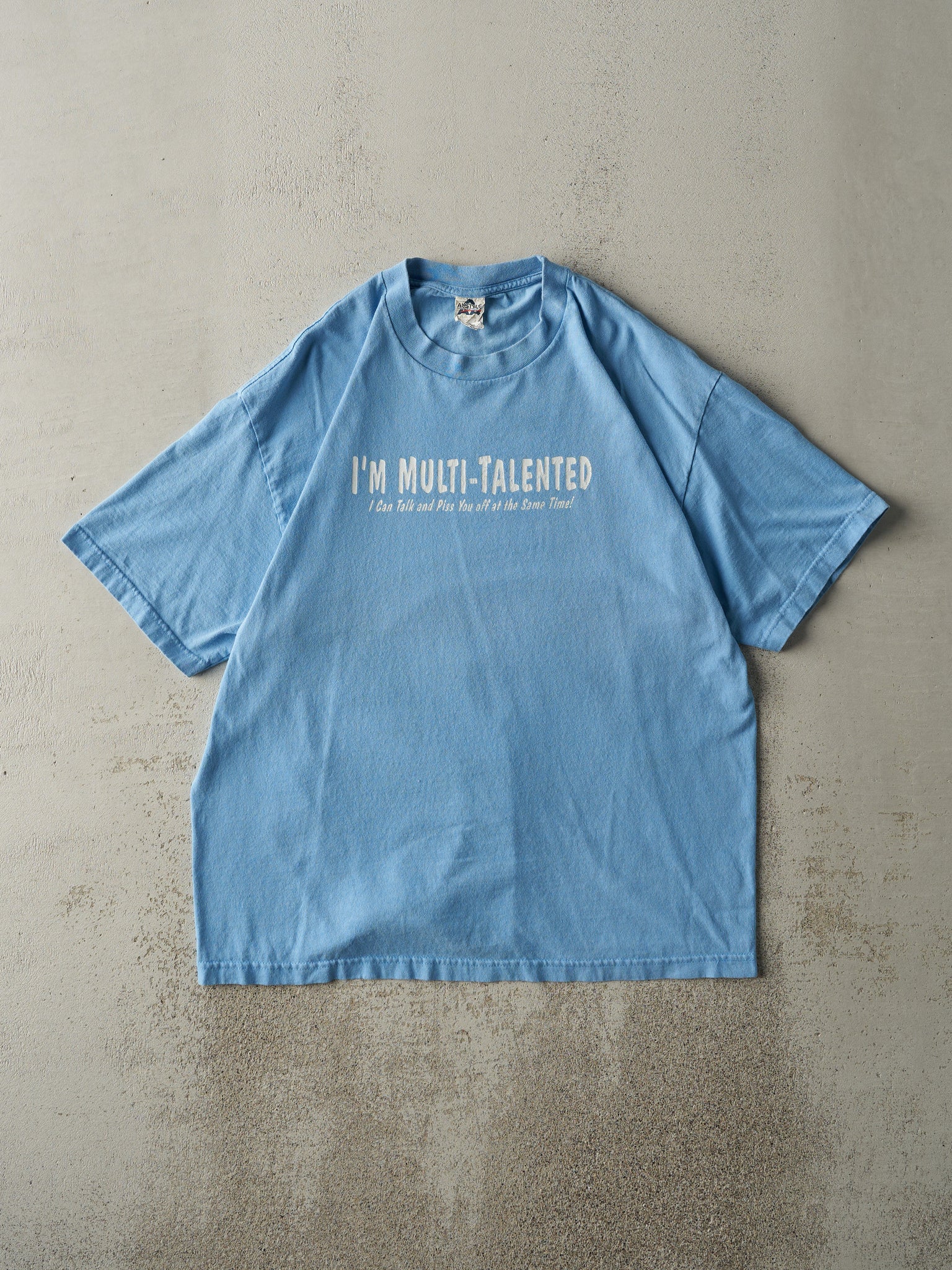 Vintage Y2K Blue "I'm Multi-Talented" Slogan Tee (L)