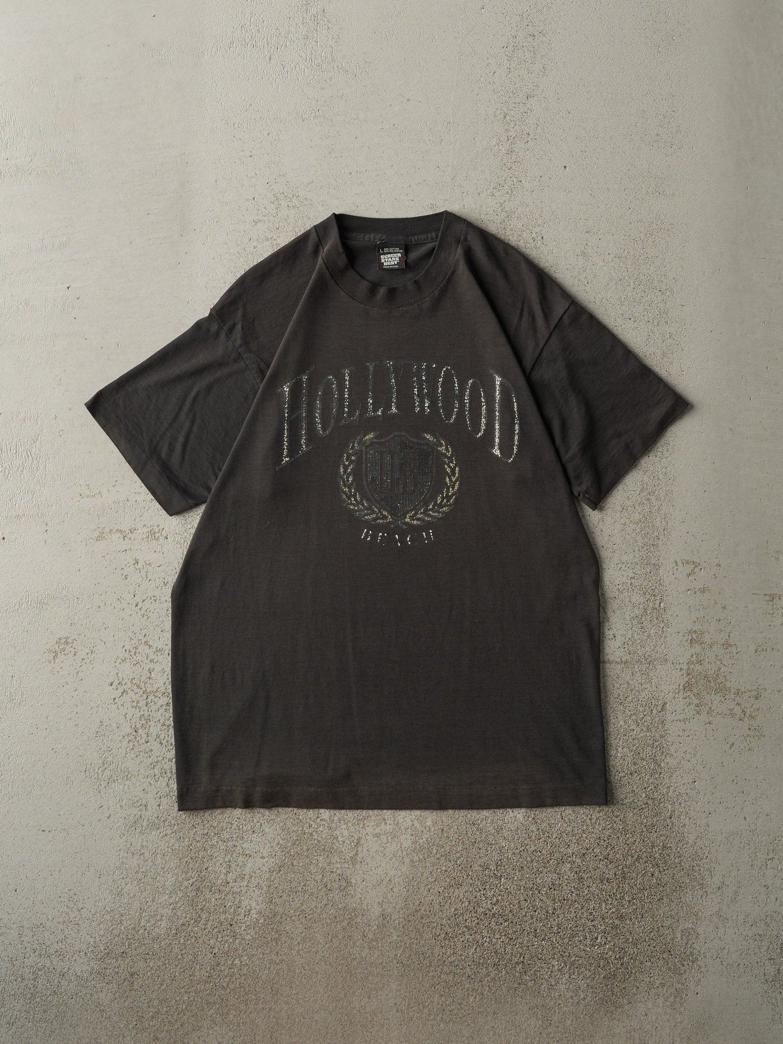 Vintage 90s Faded Black Hollywood Beach Single Stitch Tee (M/L)