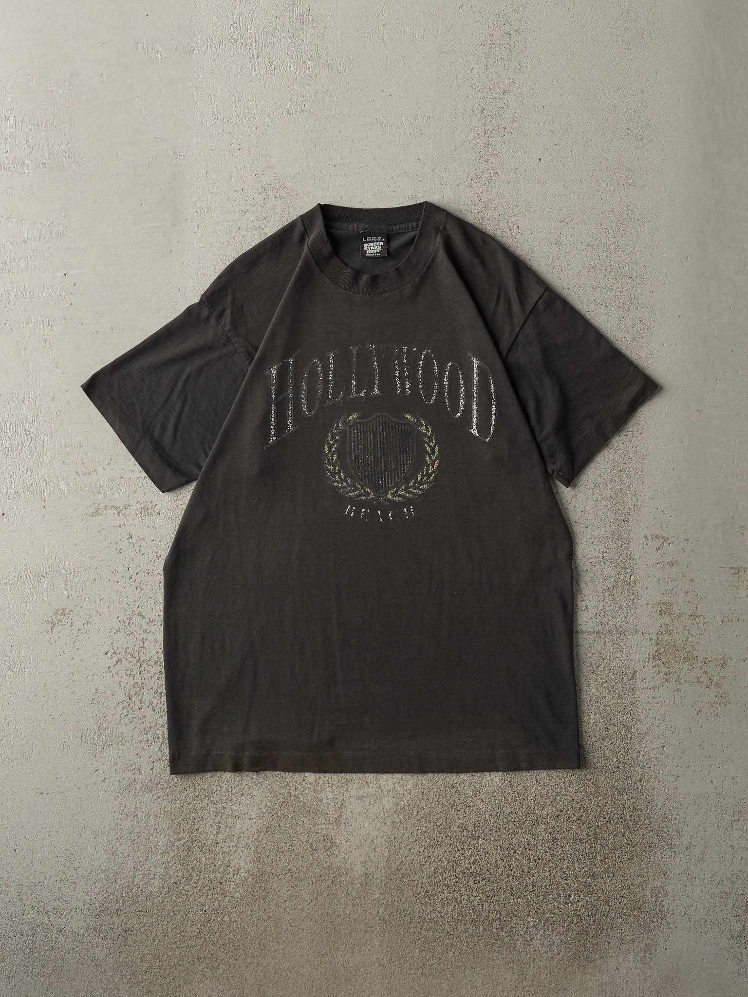 Vintage 90s Faded Black Hollywood Beach Single Stitch Tee (M)