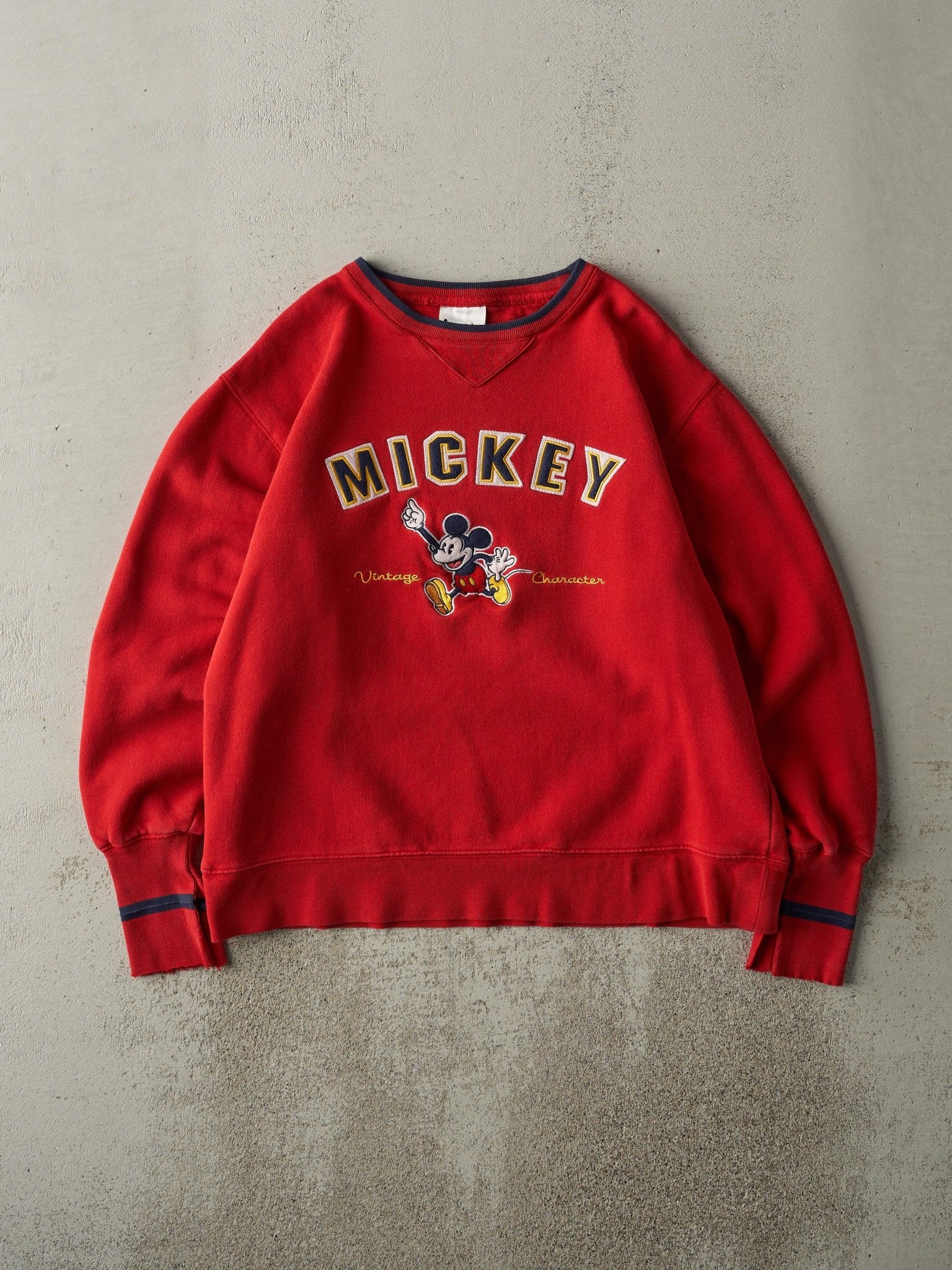 Vintage Y2K Red Embroidered Mickey Mouse Crewneck (M)