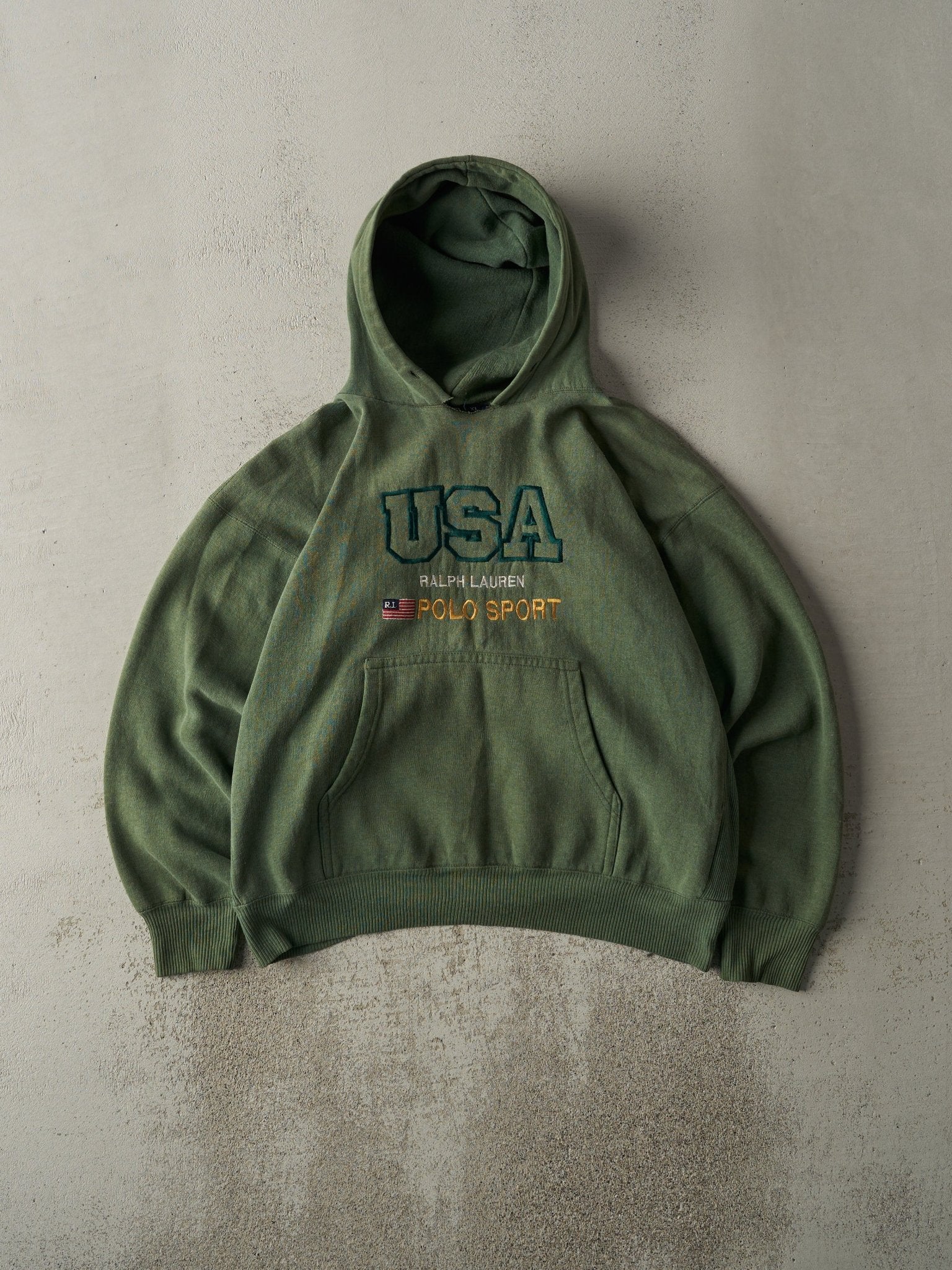 Vintage 90s Green Polo Ralph Lauren Embroidered Boxy Hoodie (L)