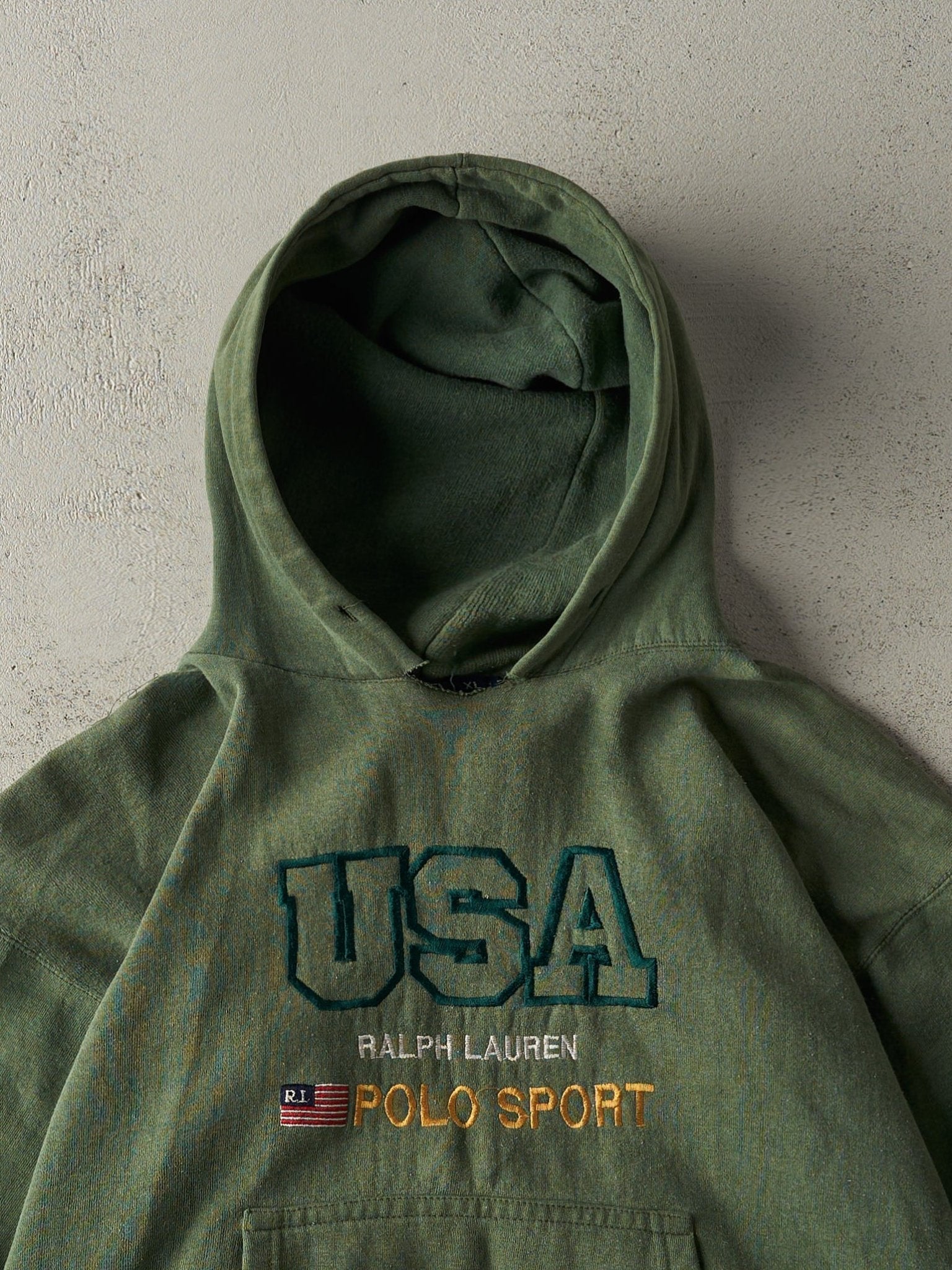 Vintage 90s Green Polo Ralph Lauren Embroidered Boxy Hoodie (L)