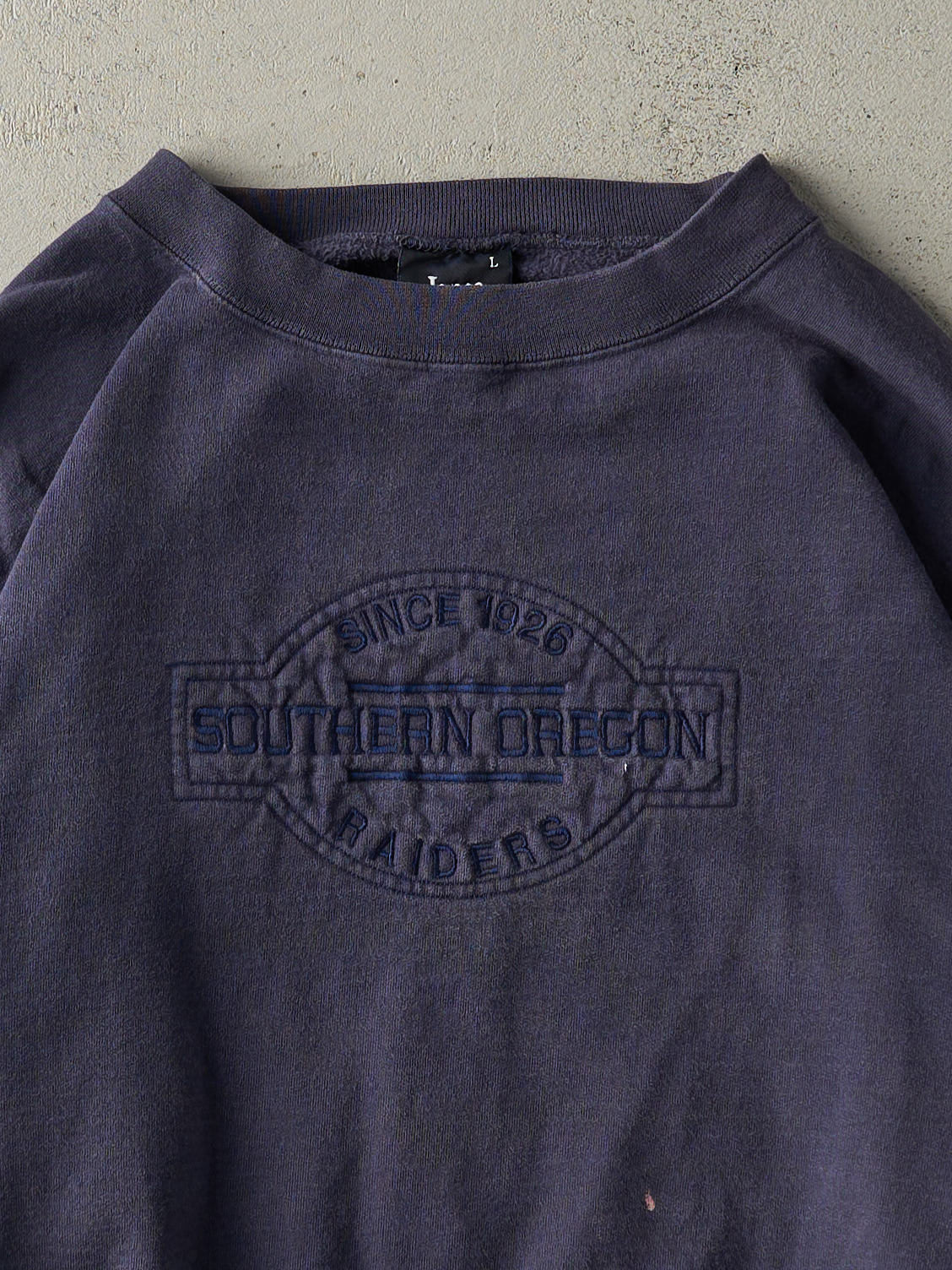 Vintage Y2K Navy Blue Southern Oregon Raiders Embroidered Crewneck (L)