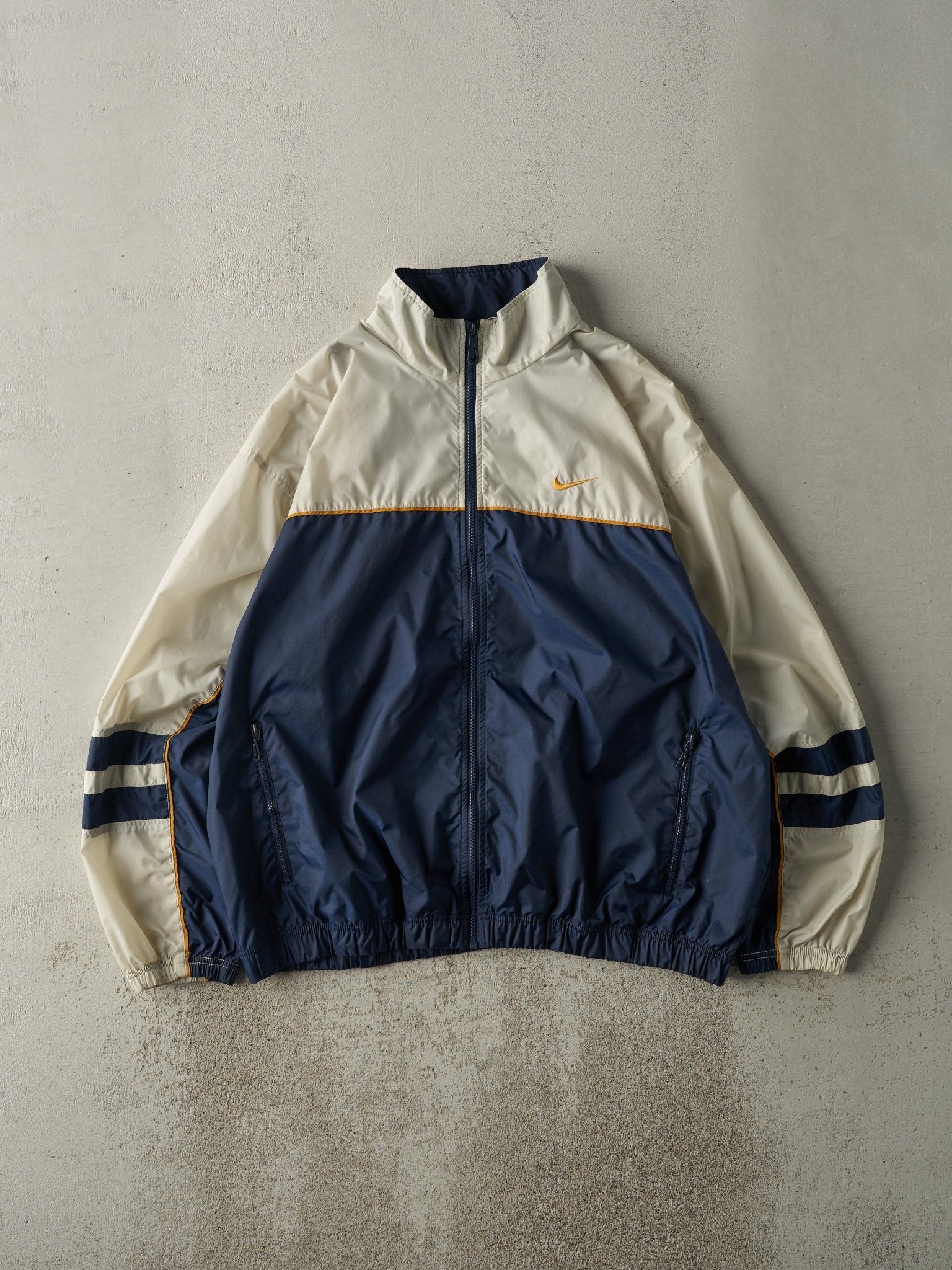 Vintage 90s Navy Blue & Beige Nike Windbreaker Jacket (XL)