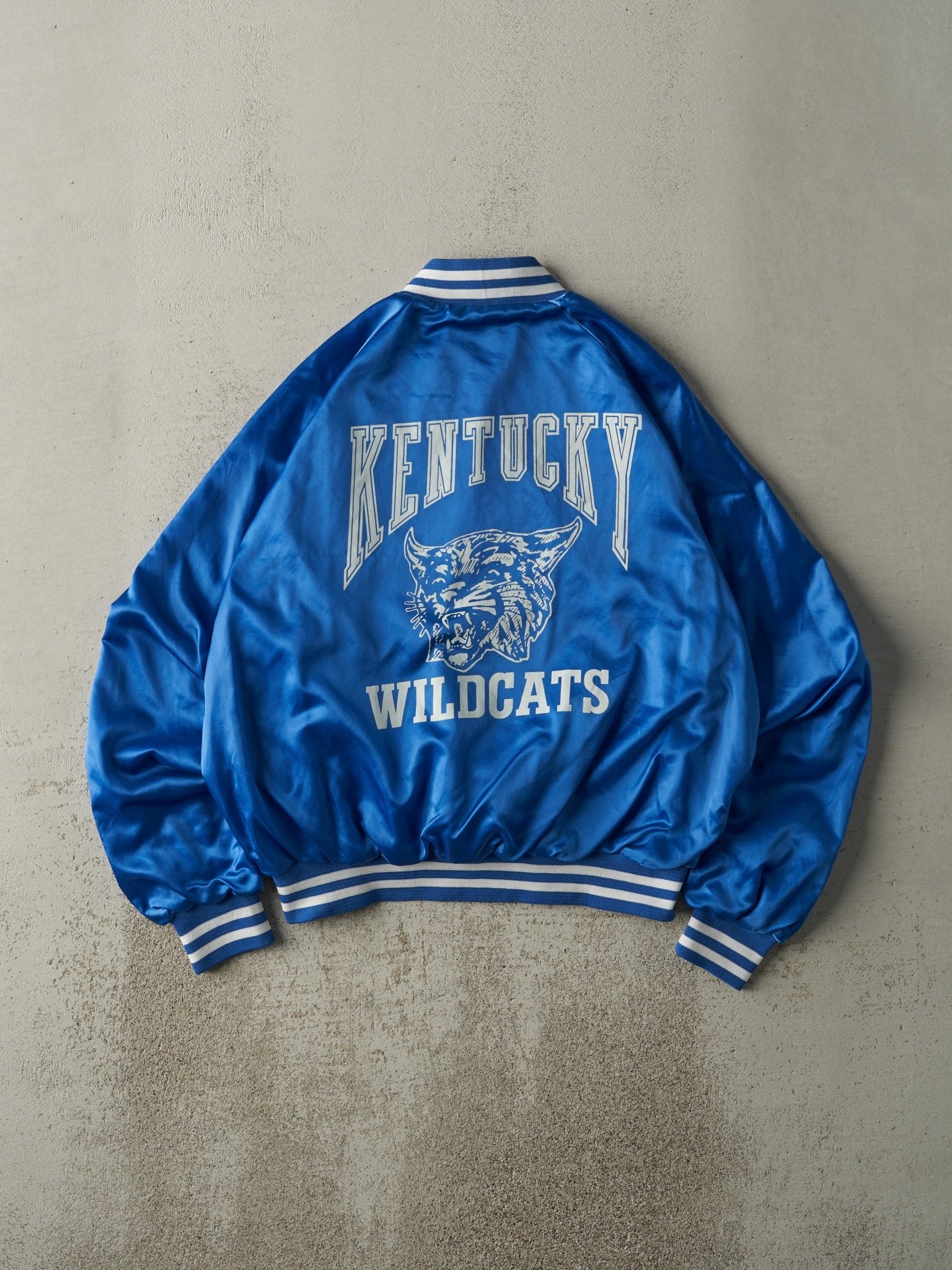 Vintage 80s Blue Kentucky Wildcats Satin Bomber Jacket (L)