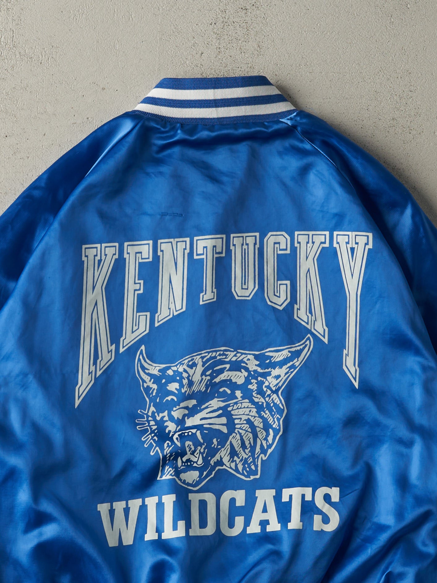 Vintage 80s Blue Kentucky Wildcats Satin Bomber Jacket (L)