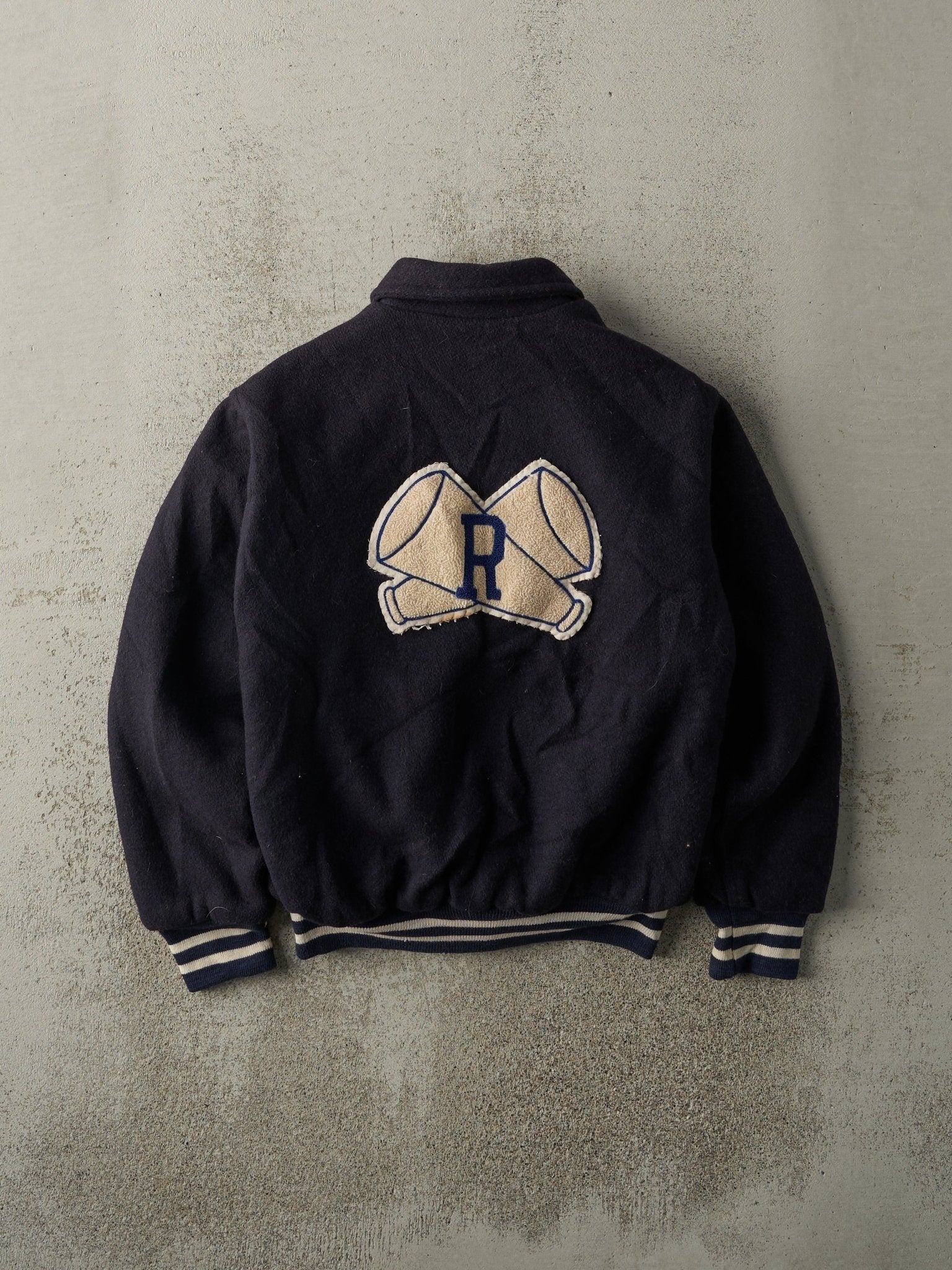 Vintage 80s Navy Blue Co Captain Wool Varsity Jacket (M)