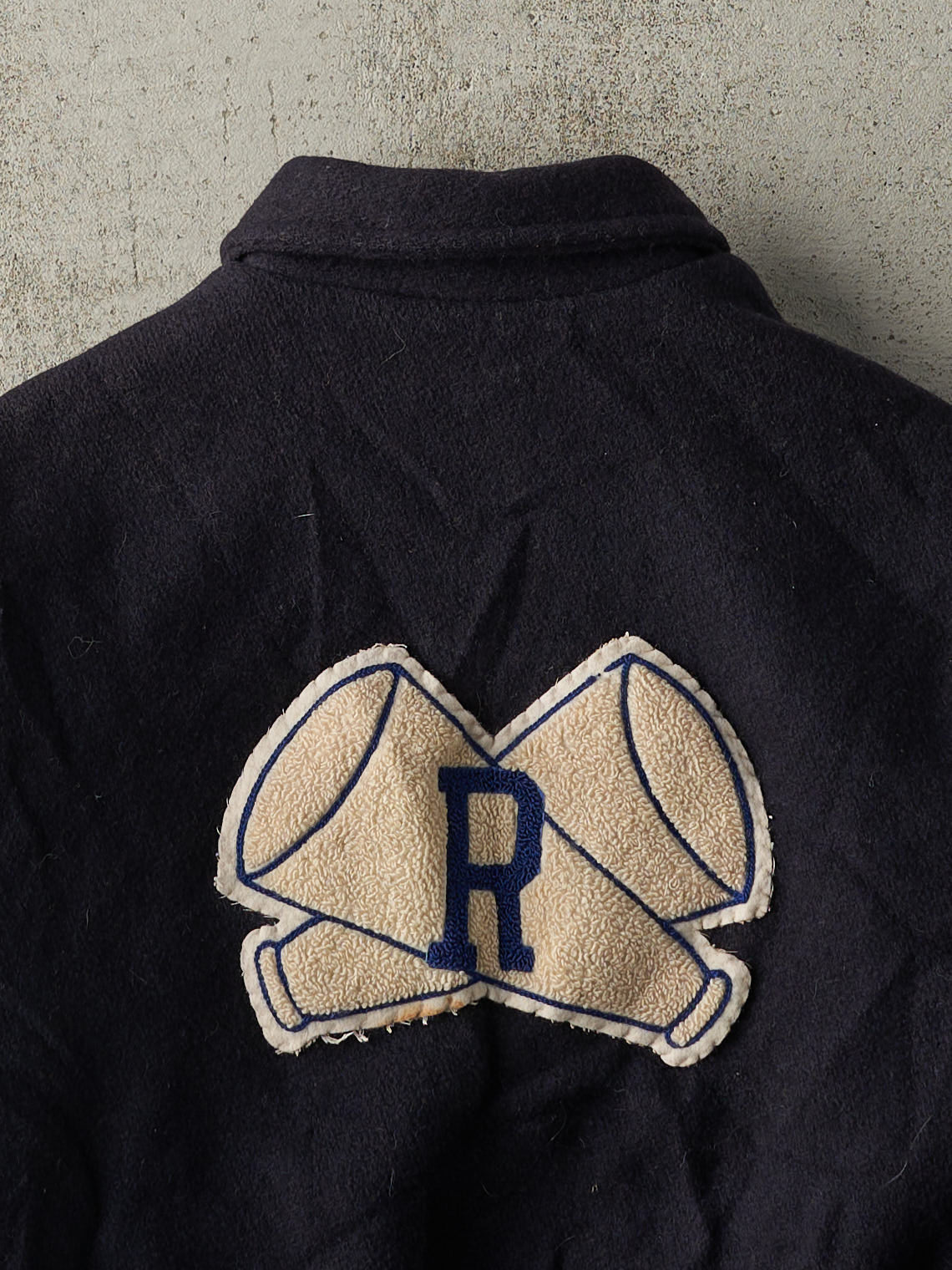 Vintage 80s Navy Blue Co Captain Wool Varsity Jacket (M)