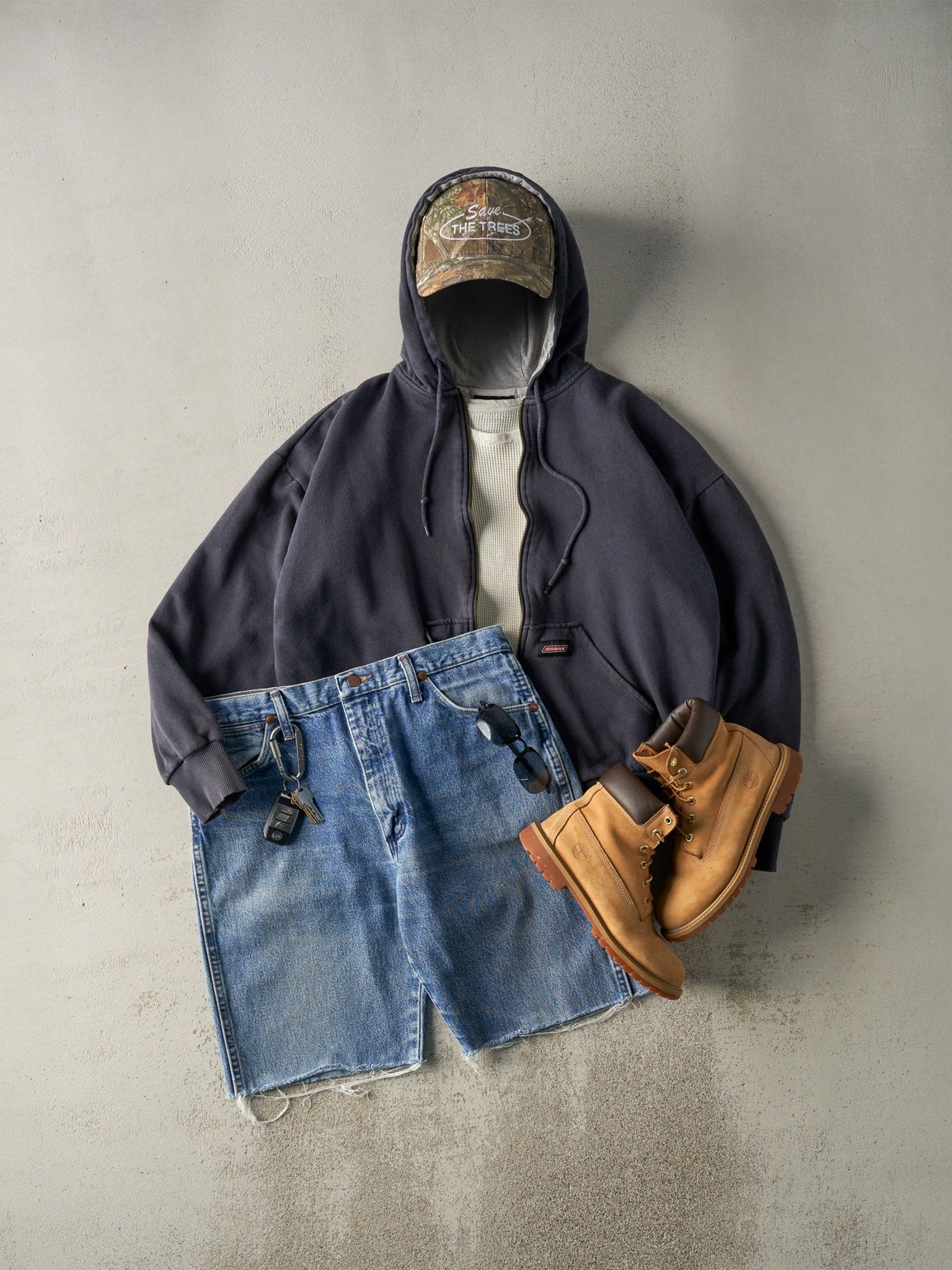 Vintage Y2K Navy Blue Dickies Thermal Lined Zip Up Boxy Hoodie (L)