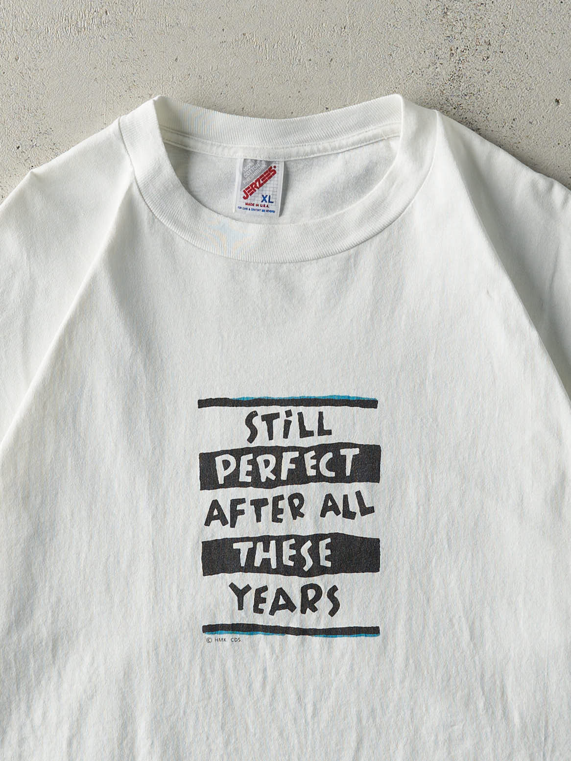 Vintage 90s White "Still Perfect" Slogan Tee (L)