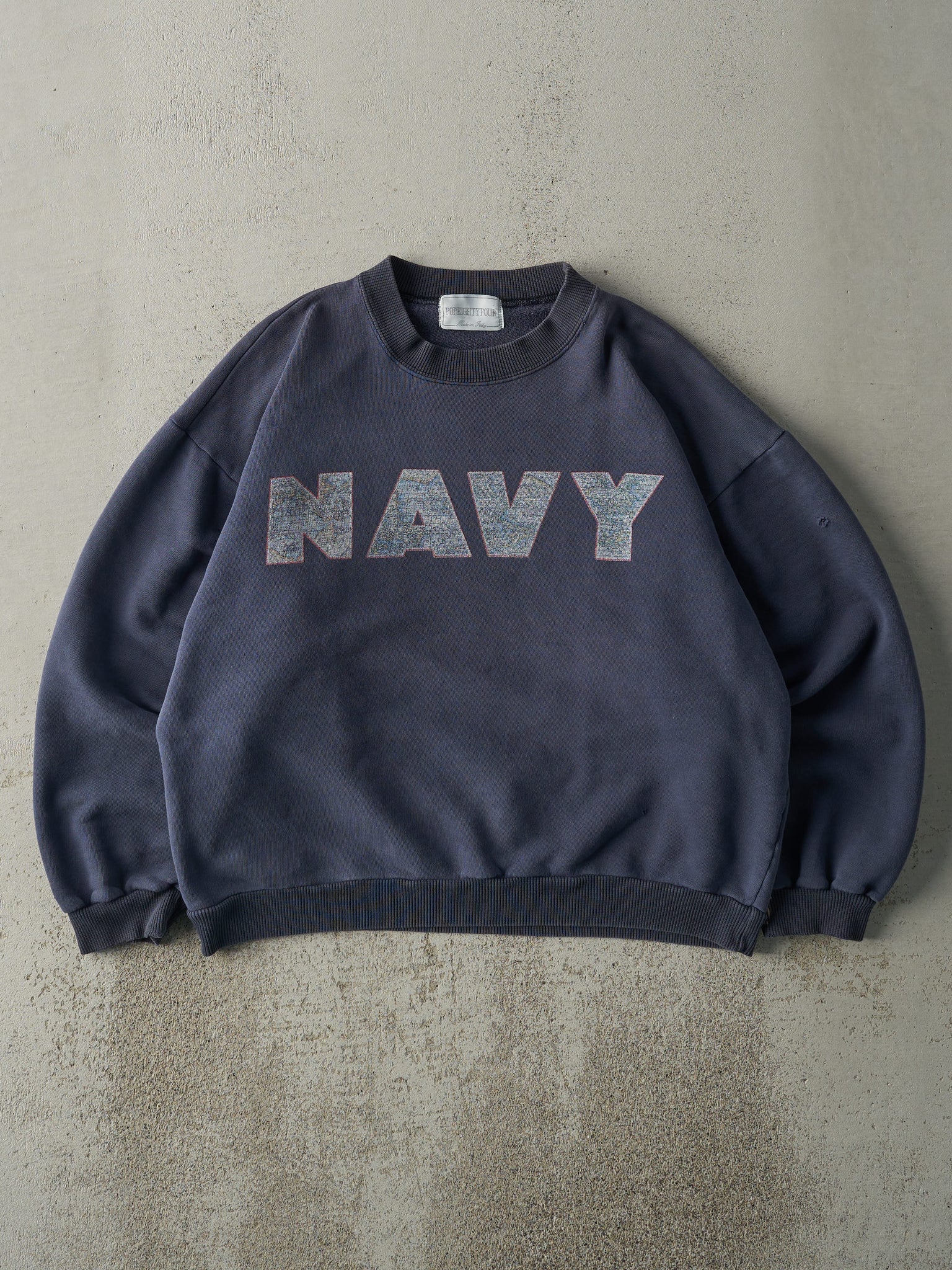 Vintage 90s Navy Blue Navy Boxy Crewneck (M)