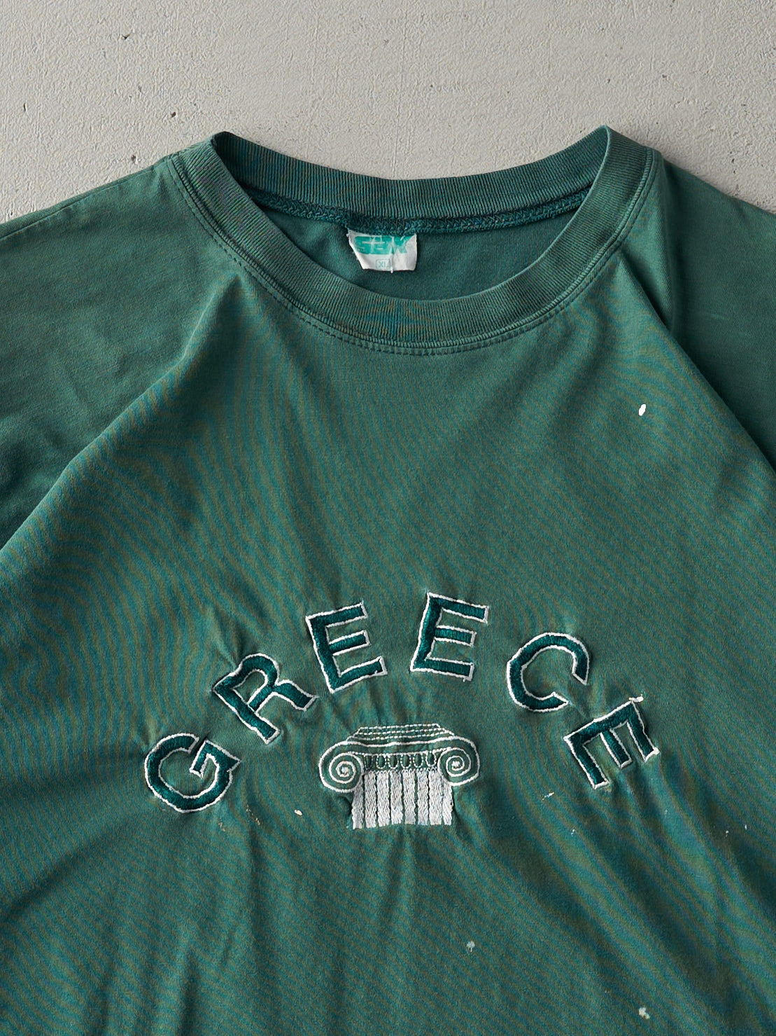 Vintage 90s Washed Green Embroidered Greece Tee (L)