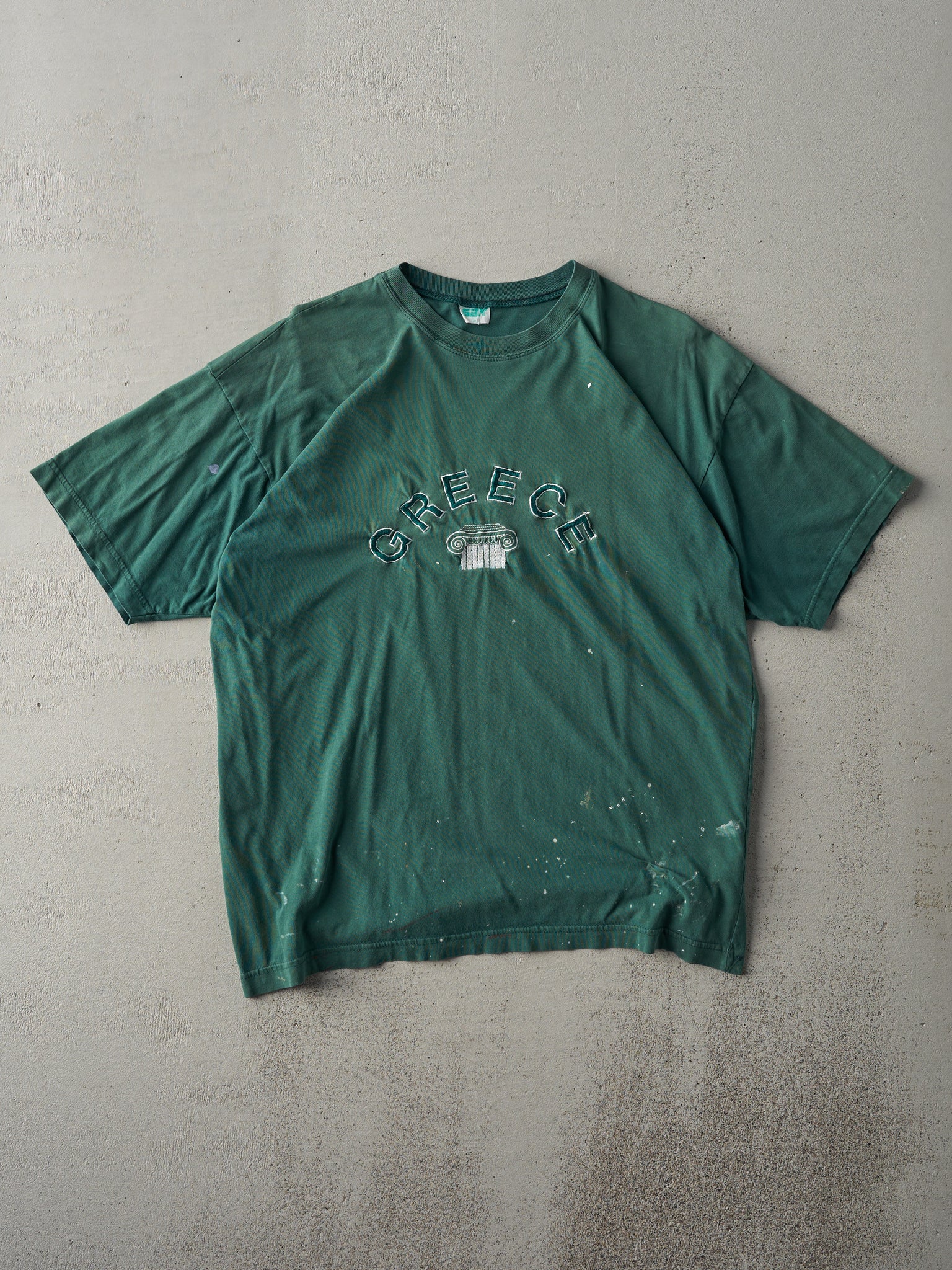 Vintage 90s Washed Green Embroidered Greece Tee (L)