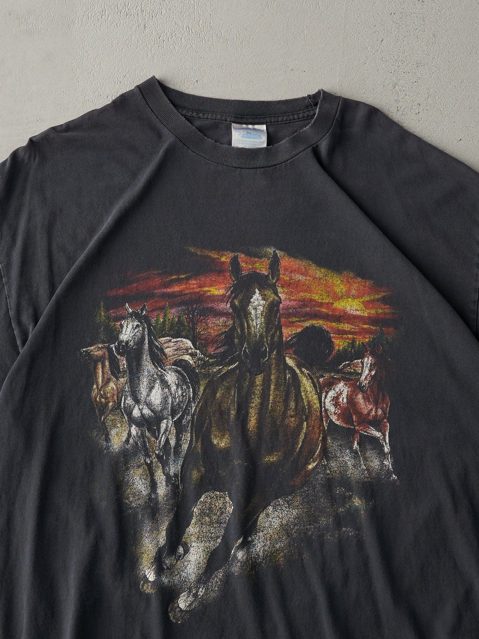 Vintage 90s Faded Black Horse Graphic Tee (L)