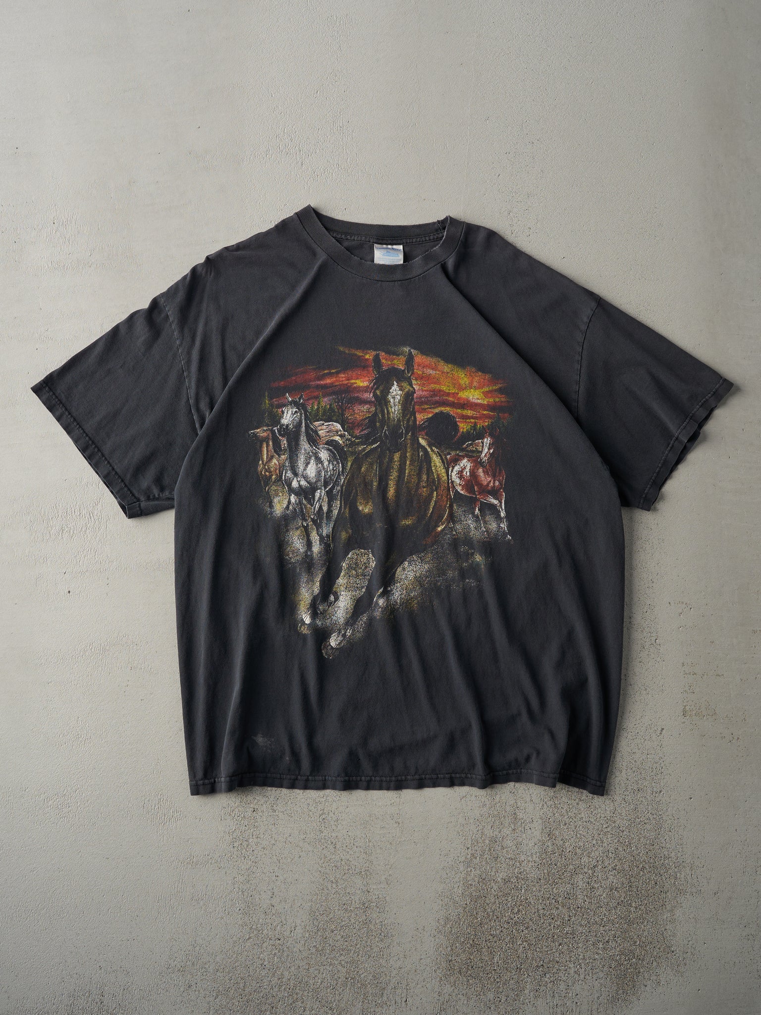 Vintage 90s Faded Black Horse Graphic Tee (L)