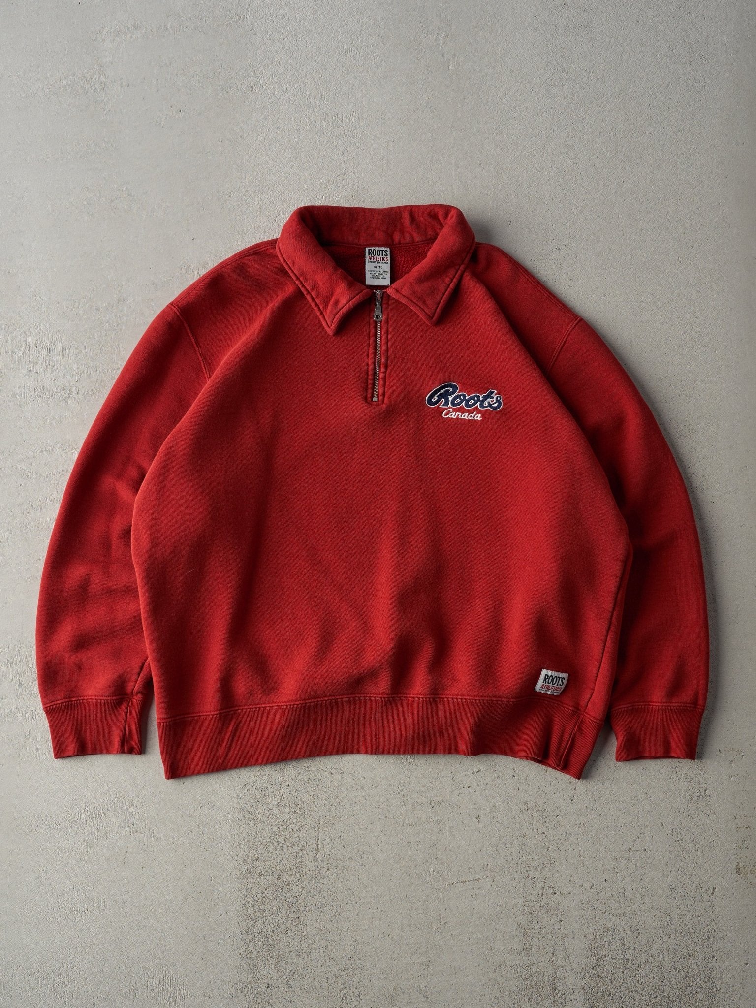 Vintage 90s Red Roots Athletics Quarter Zip Boxy Crewneck (XL)