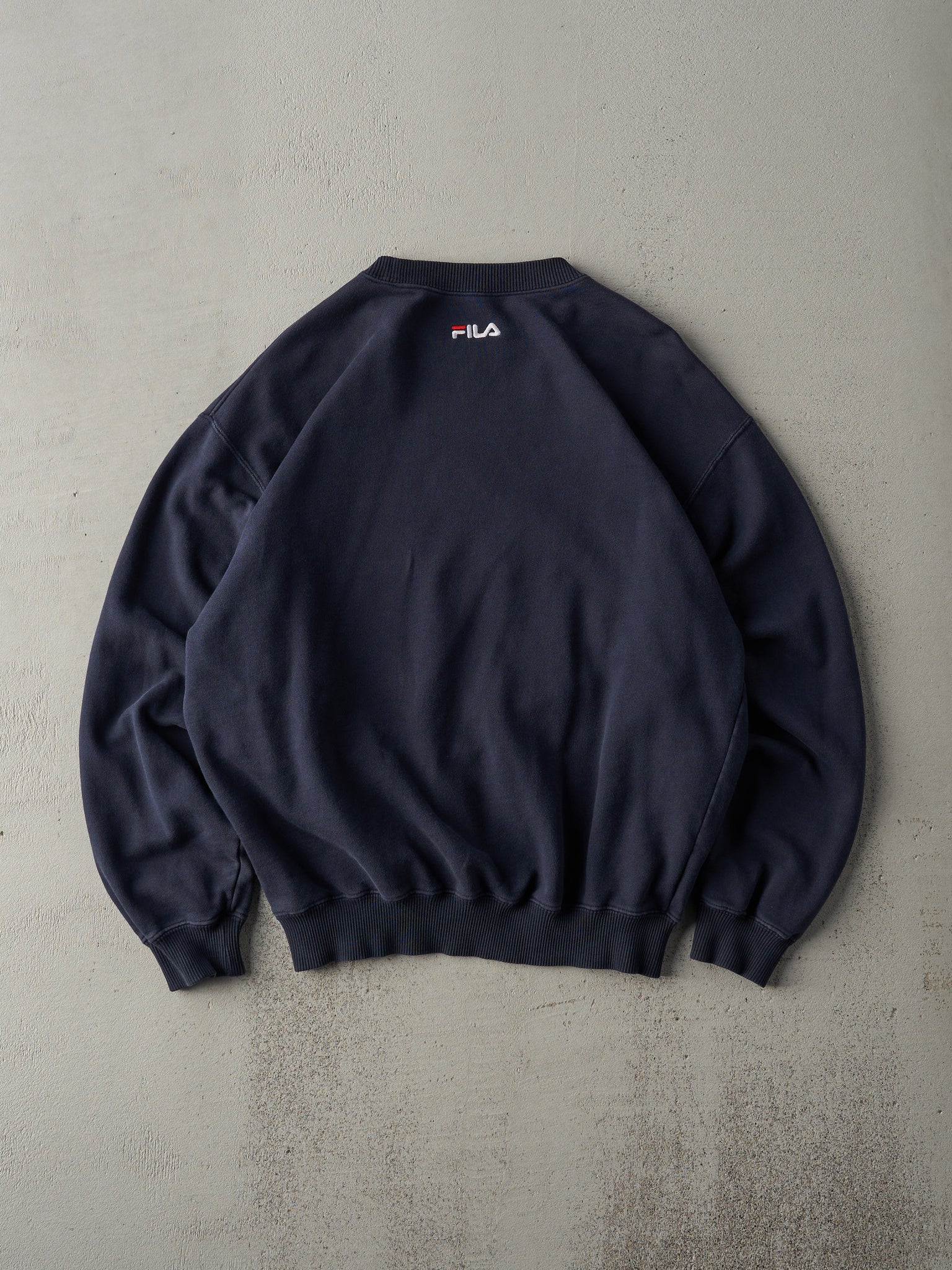 Vintage 90s Navy Blue Fila Embroidered Logo Crewneck (M)