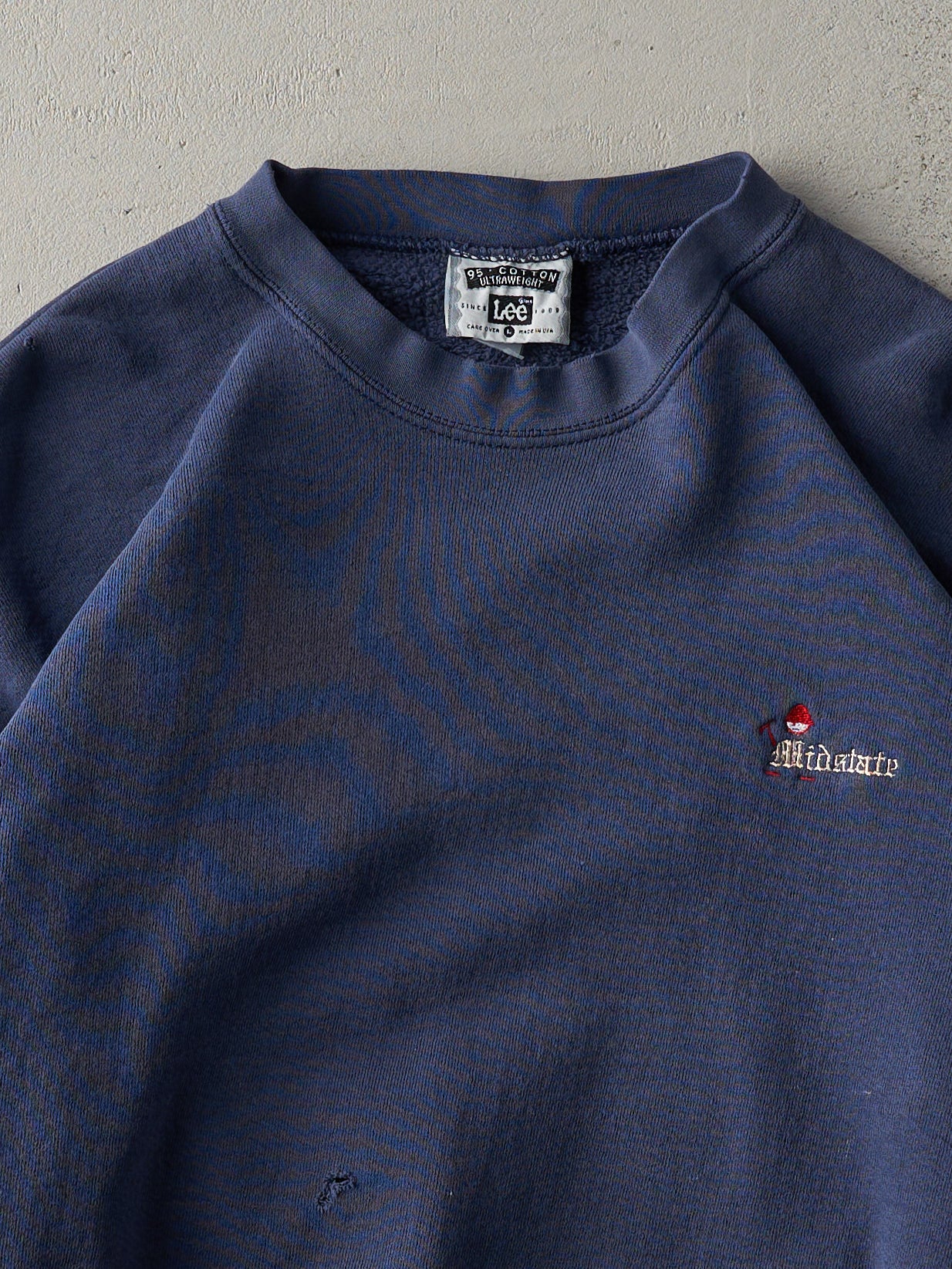 Vintage 90s Washed Navy Midstate Embroidered Logo Crewneck (L)