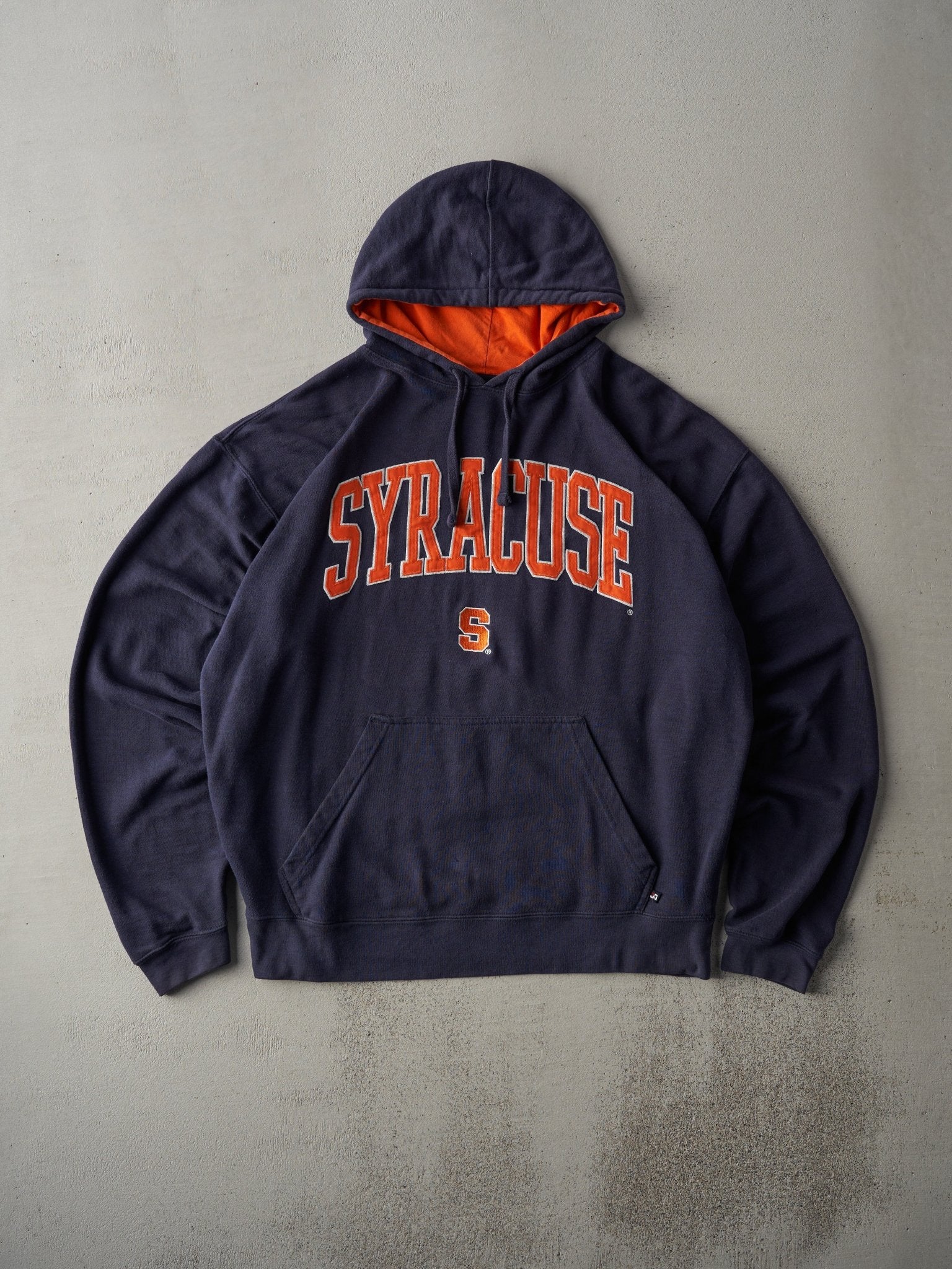 Vintage Y2K Navy and Orange Syracuse Embroidered Boxy Hoodie (XL)