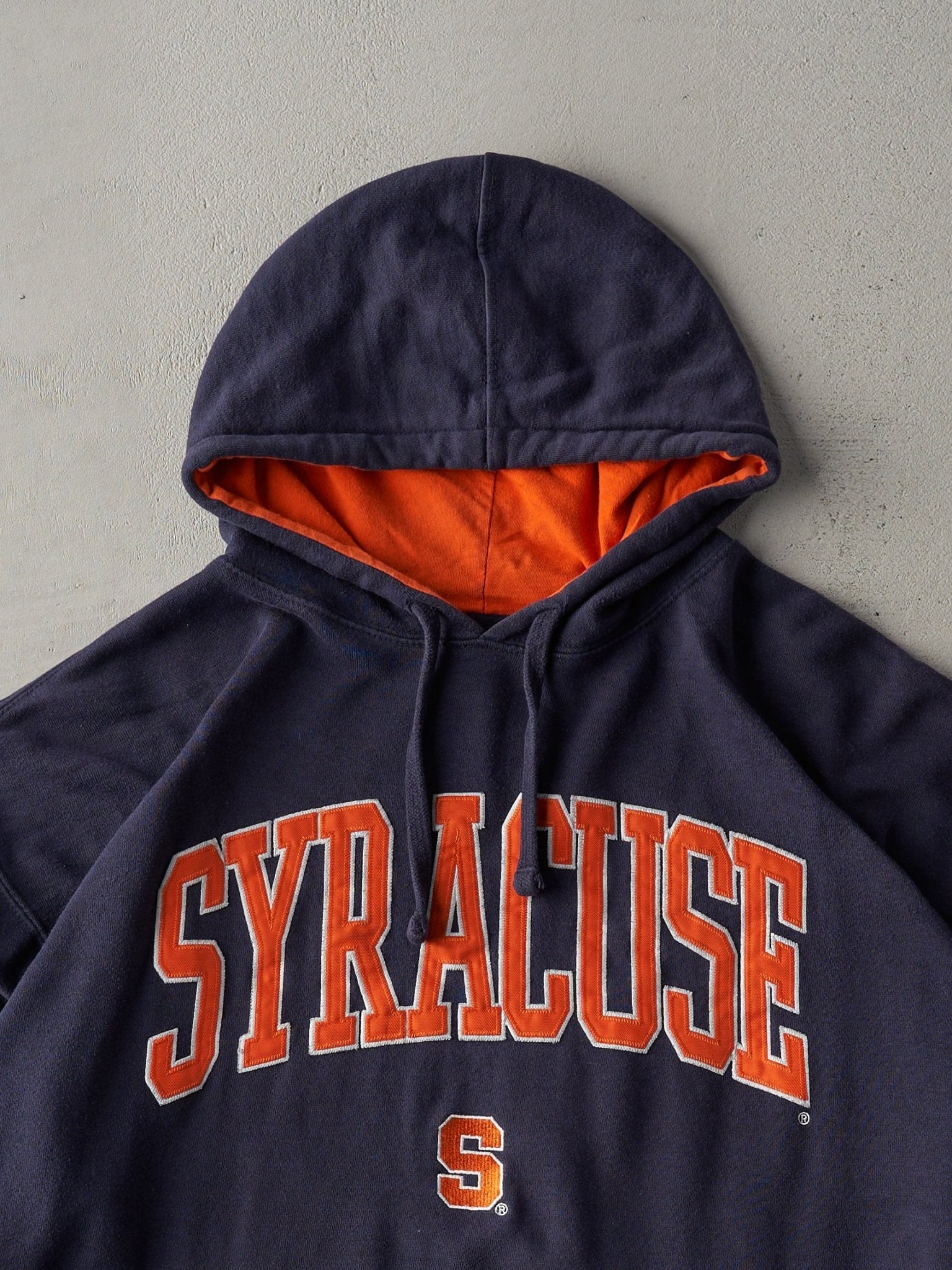 Vintage Y2K Navy and Orange Syracuse Embroidered Boxy Hoodie (XL)