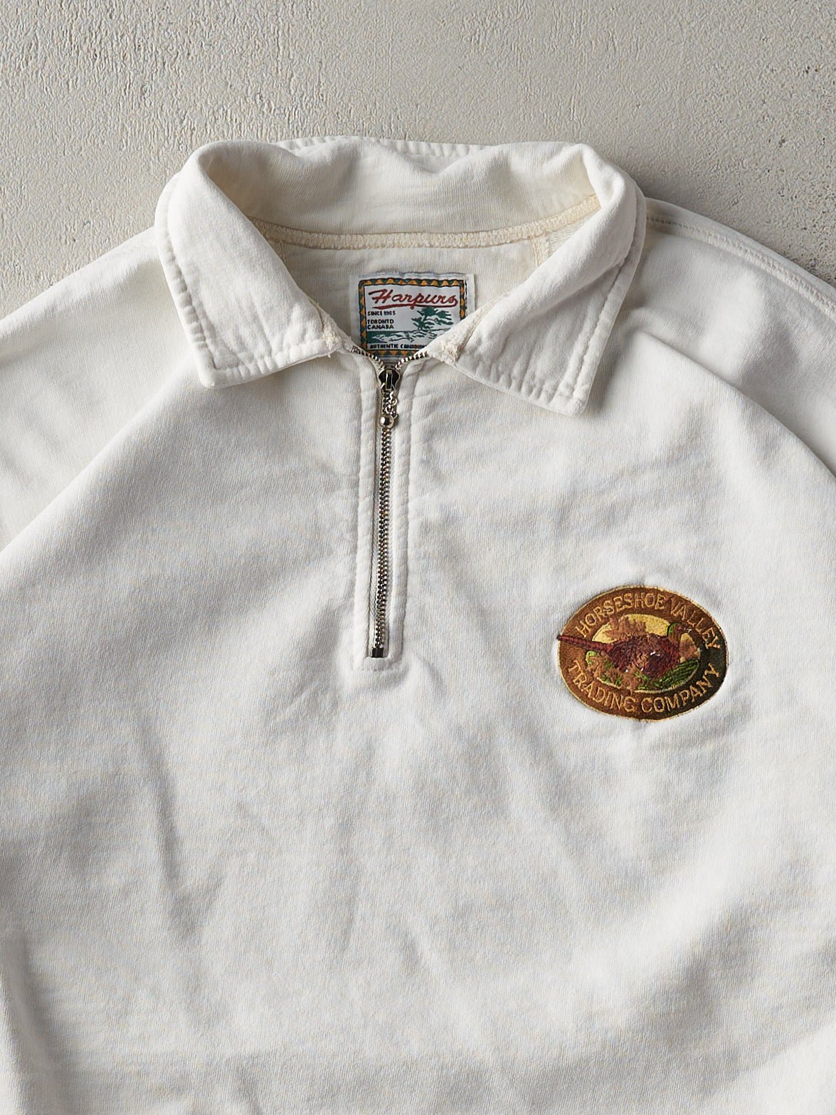 Vintage 90s White Horseshoe Valley Trading Co Embroidered Quarter Zip Crewneck (M)