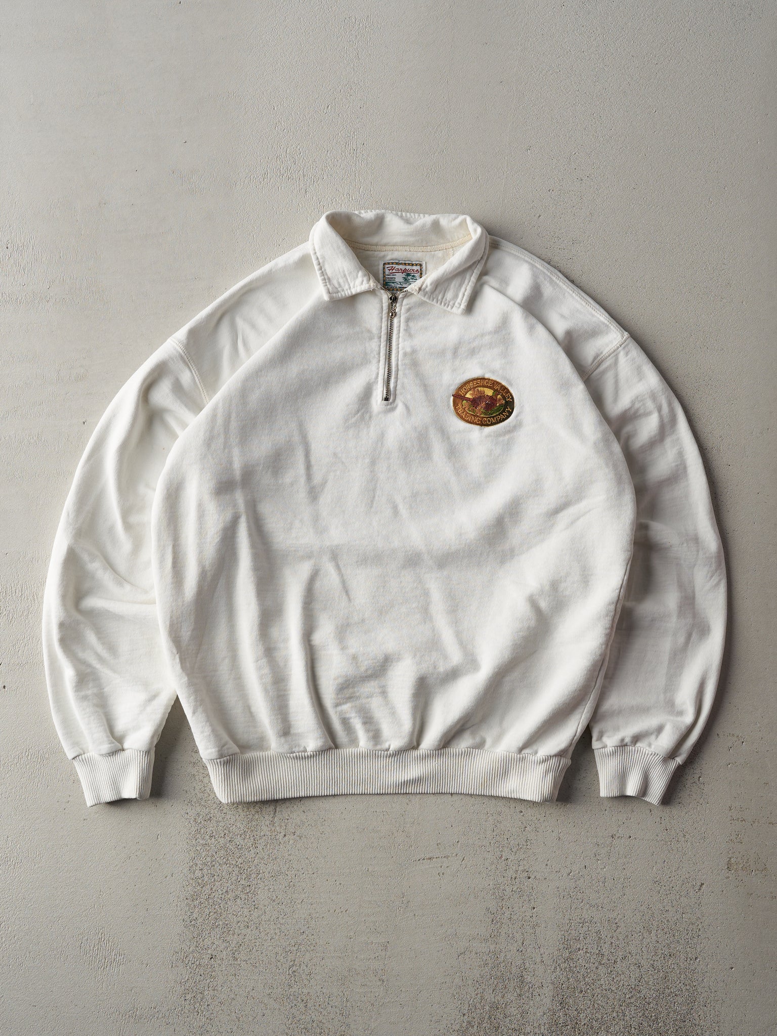 Vintage 90s White Horseshoe Valley Trading Co Embroidered Quarter Zip Crewneck (M)