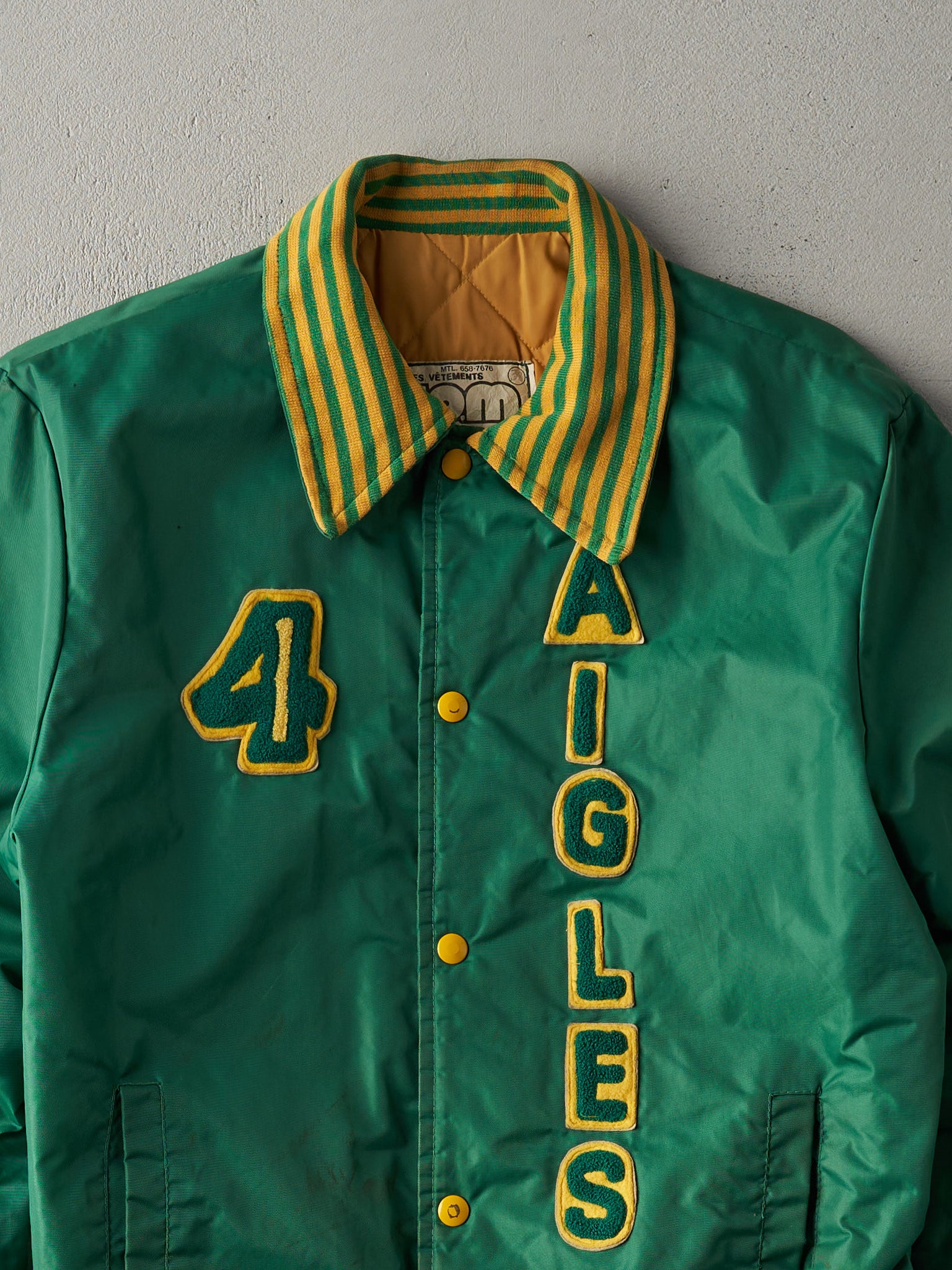 Vintage 70s Green and Yellow Varsity Baseball Jacket (S)