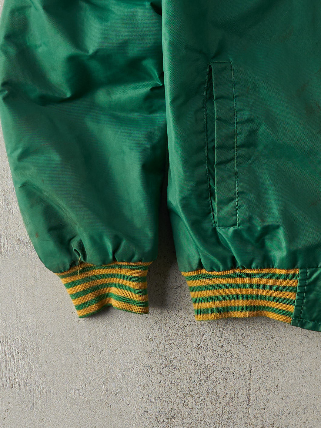 Vintage 70s Green and Yellow Varsity Baseball Jacket (S)