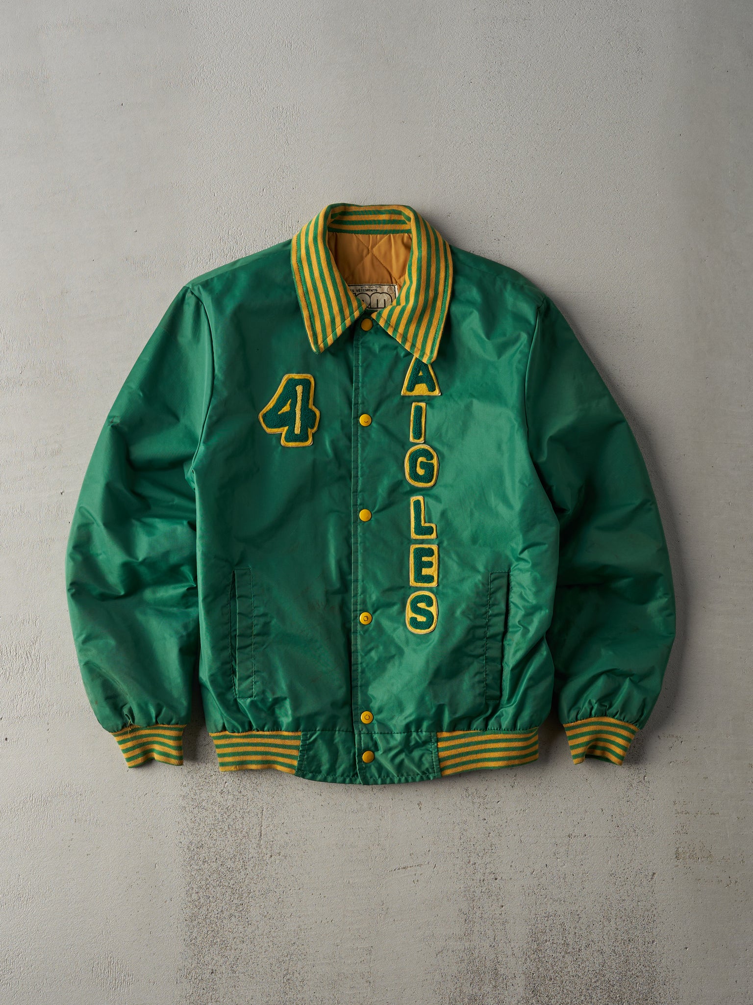 Vintage 70s Green and Yellow Varsity Baseball Jacket (S)