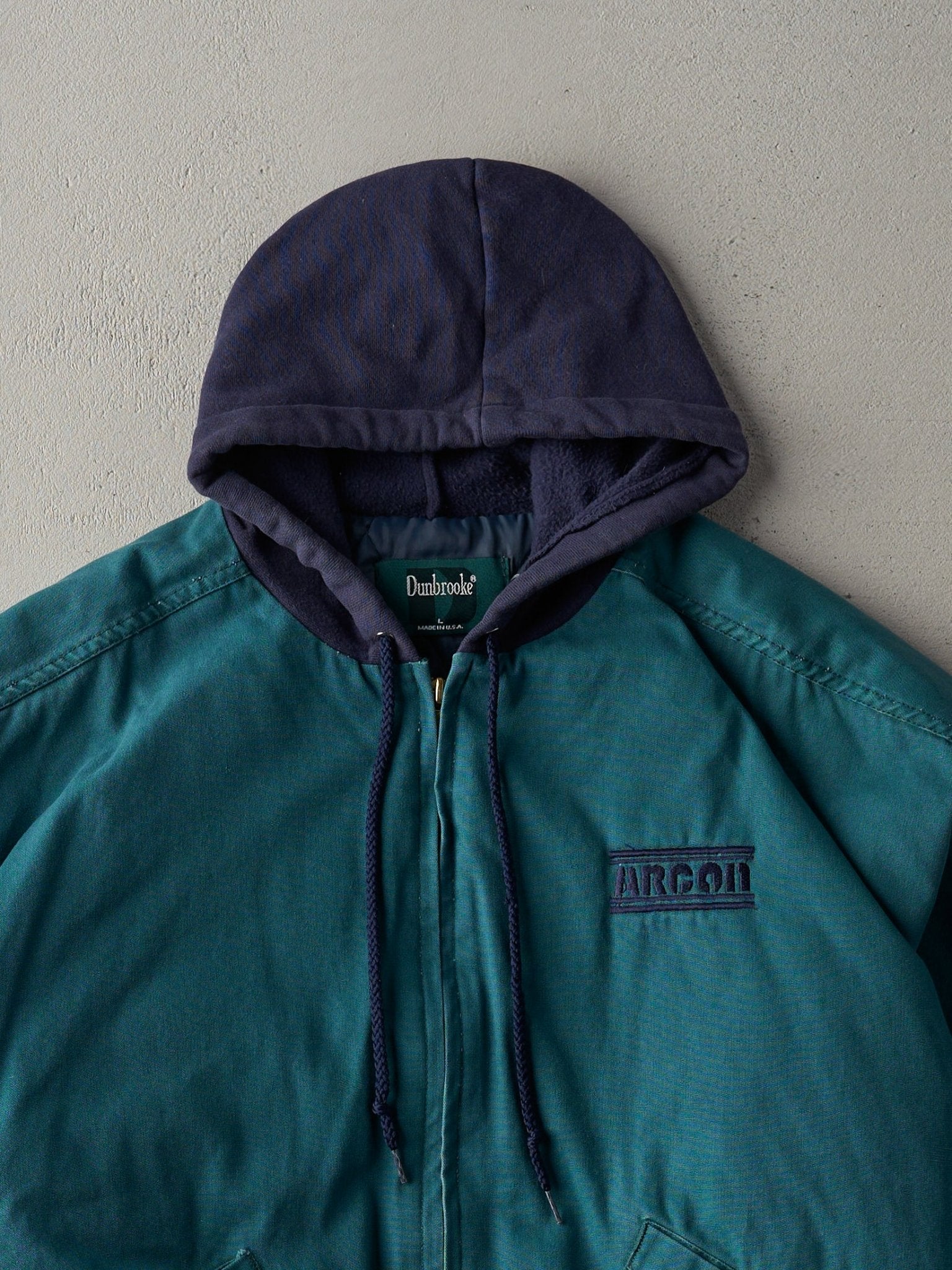 Vintage 80s Teal Arcon Embroidered Logo Hooded Work Jacket (M)