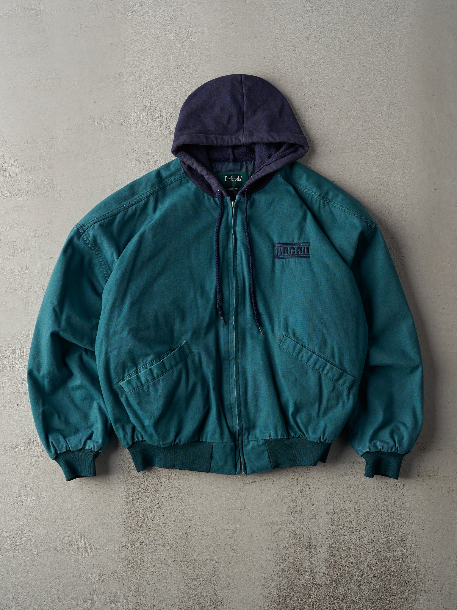 Vintage 80s Teal Arcon Embroidered Logo Hooded Work Jacket (M)