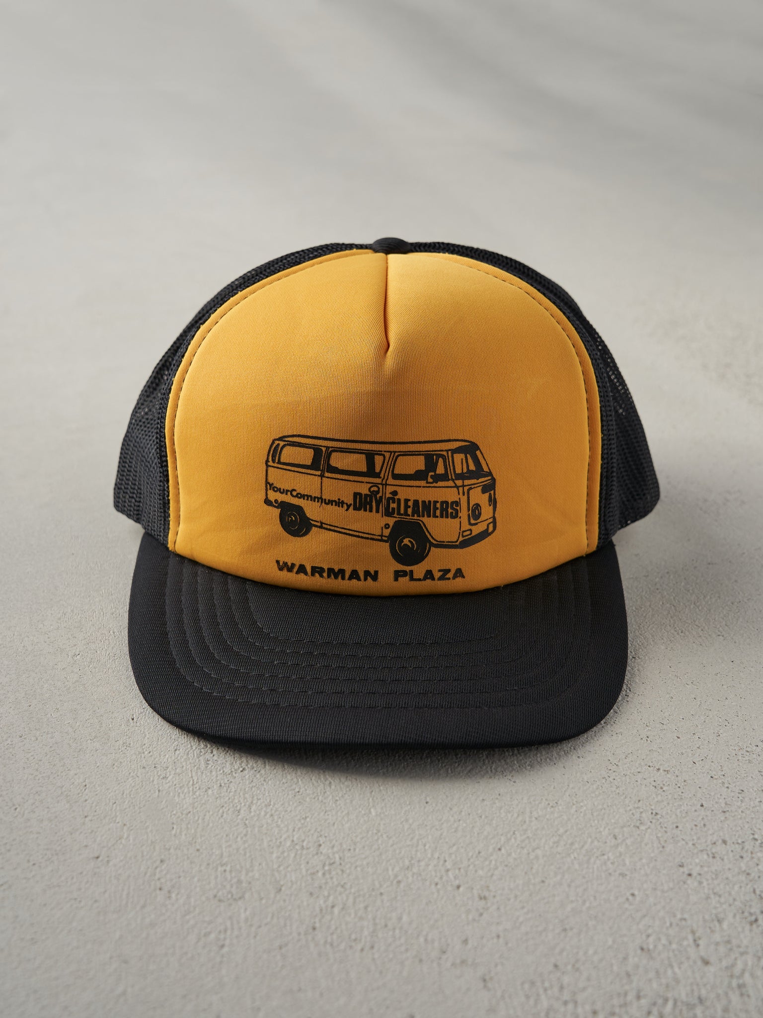 Vintage 80s Black and Yellow Warman Plaza Foam Trucker Hat