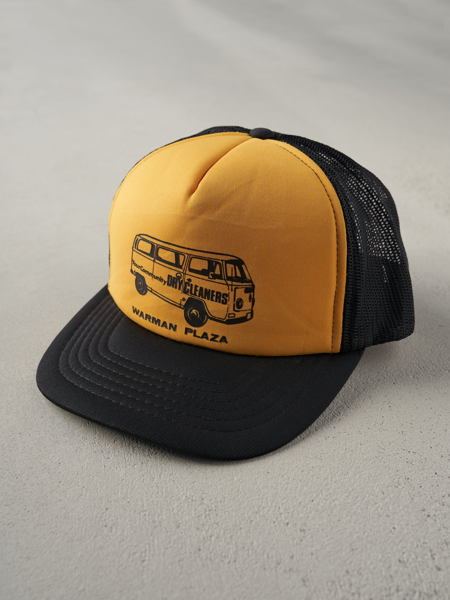 Vintage 80s Black and Yellow Warman Plaza Foam Trucker Hat