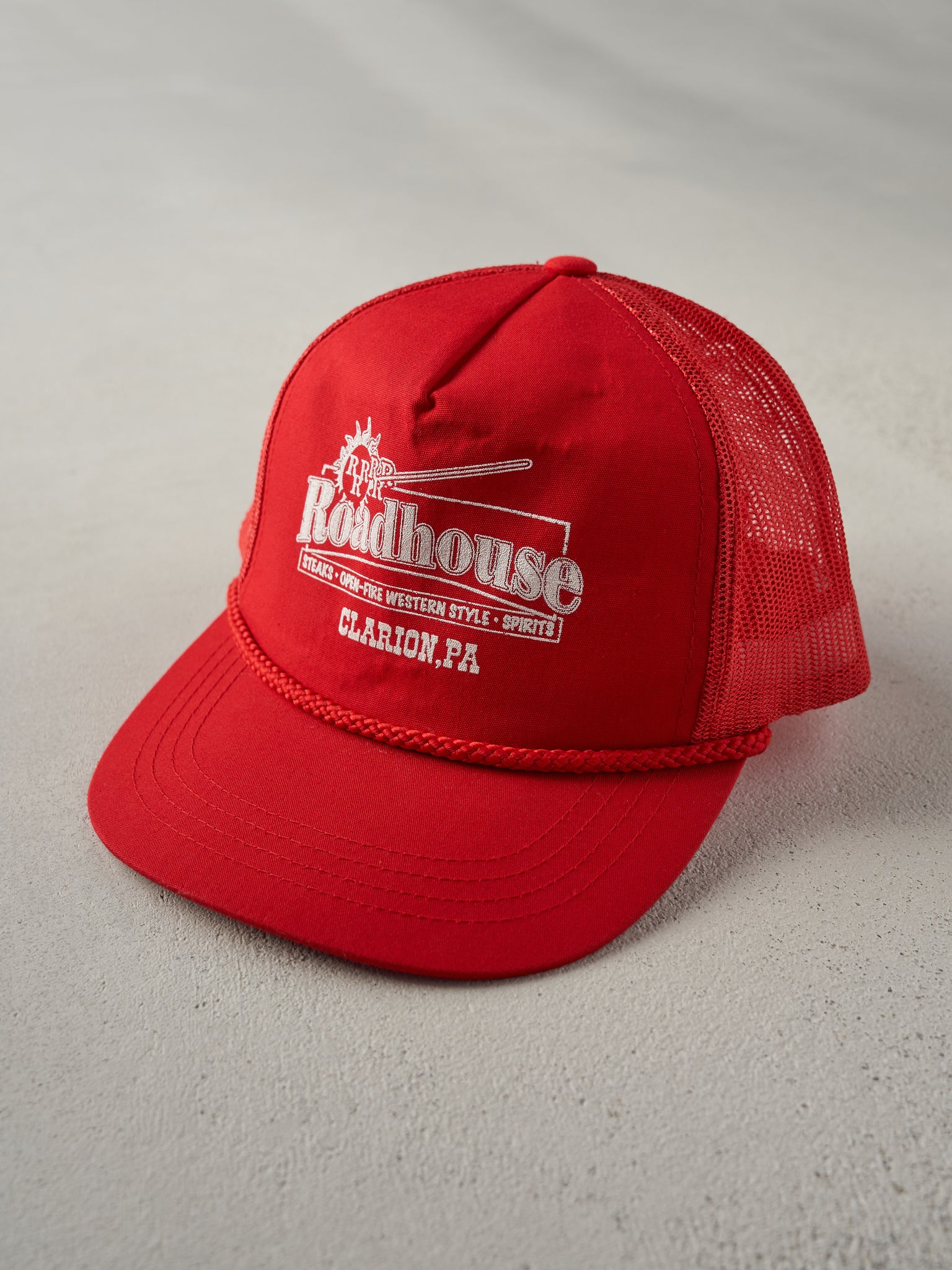 Vintage 90s Red Roadhouse Clarion, PA Trucker Hat