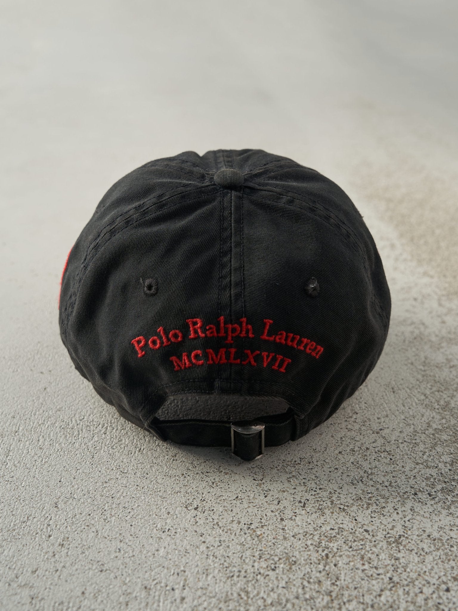 Vintage 90s Black & Red Embroidered Polo Ralph Lauren Strapback Hat