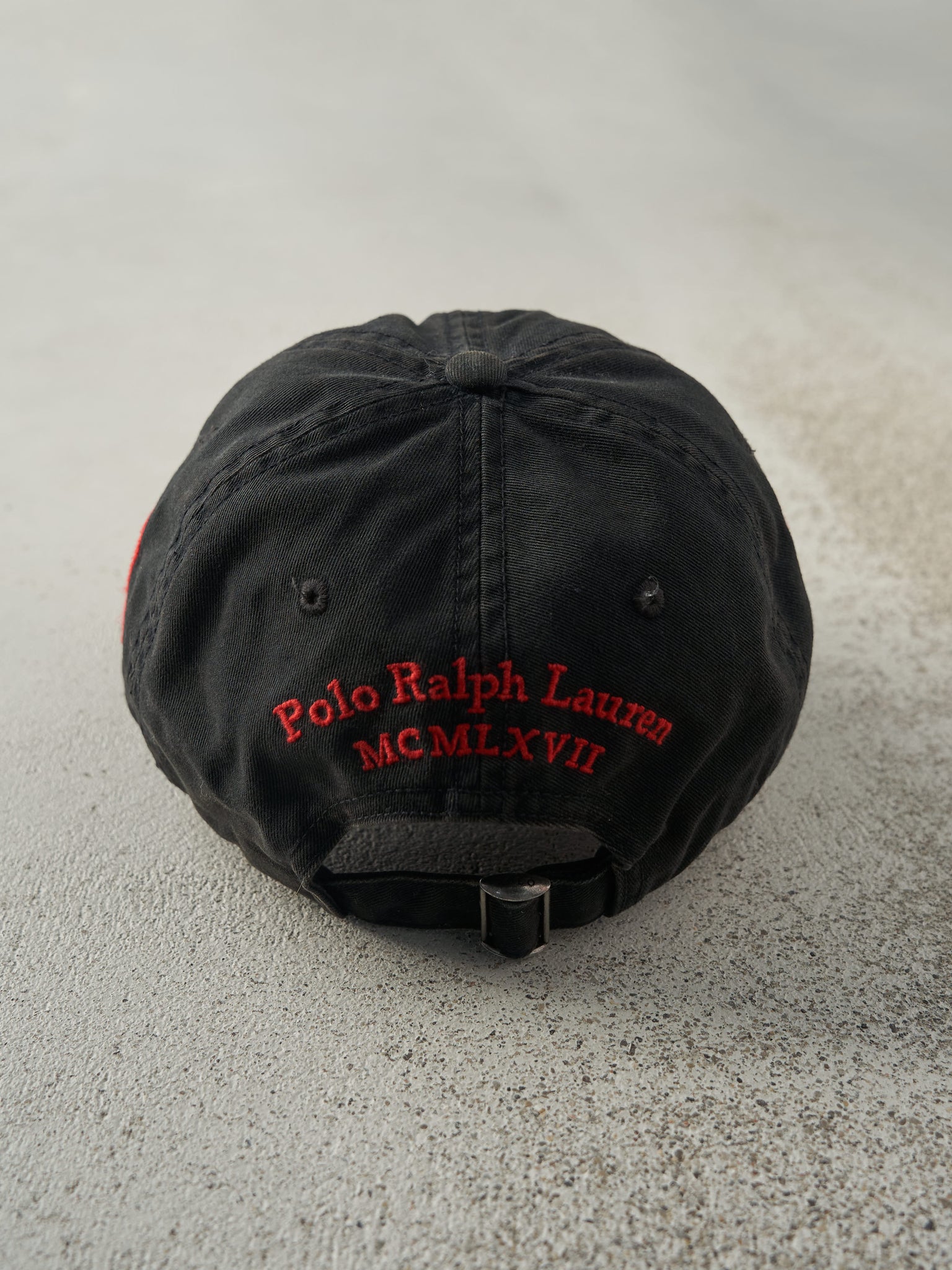 Vintage 90s Black & Red Embroidered Polo Ralph Lauren Strap Back Hat