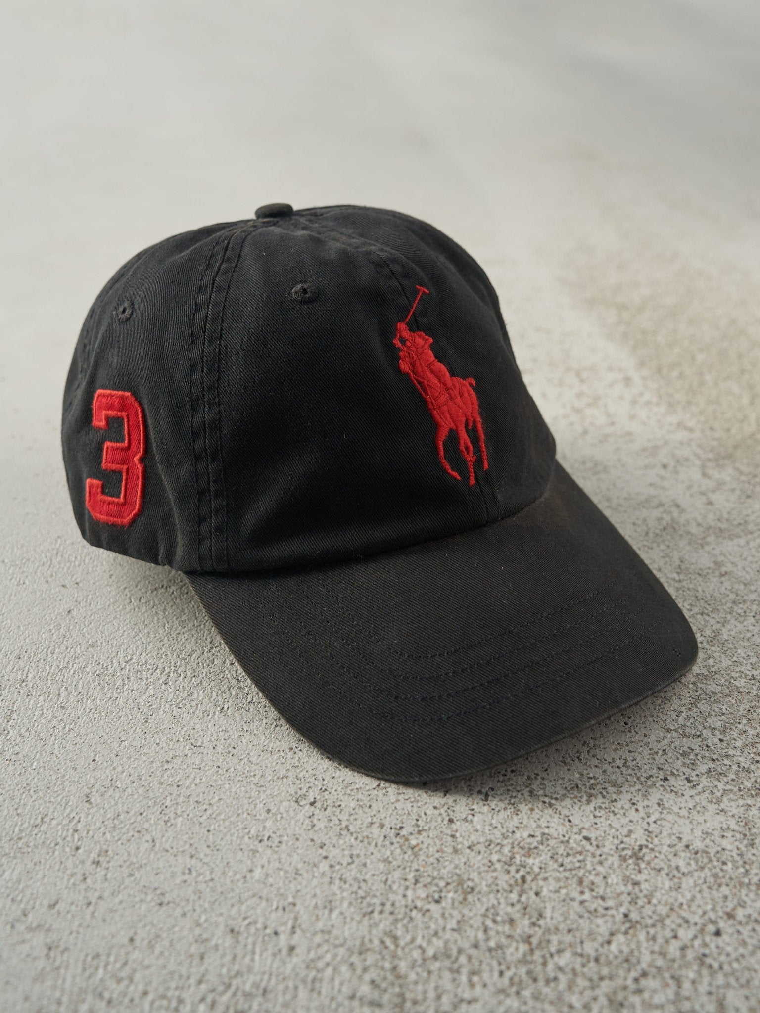 Vintage 90s Black & Red Embroidered Polo Ralph Lauren Strapback Hat