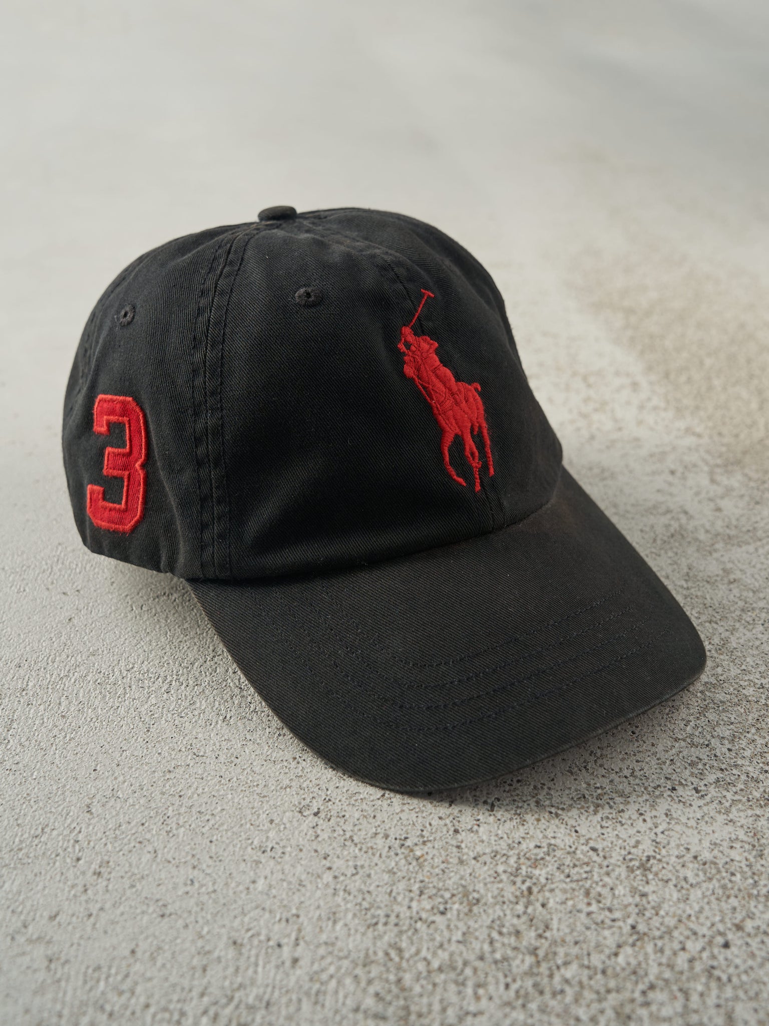 Vintage 90s Black & Red Embroidered Polo Ralph Lauren Strap Back Hat