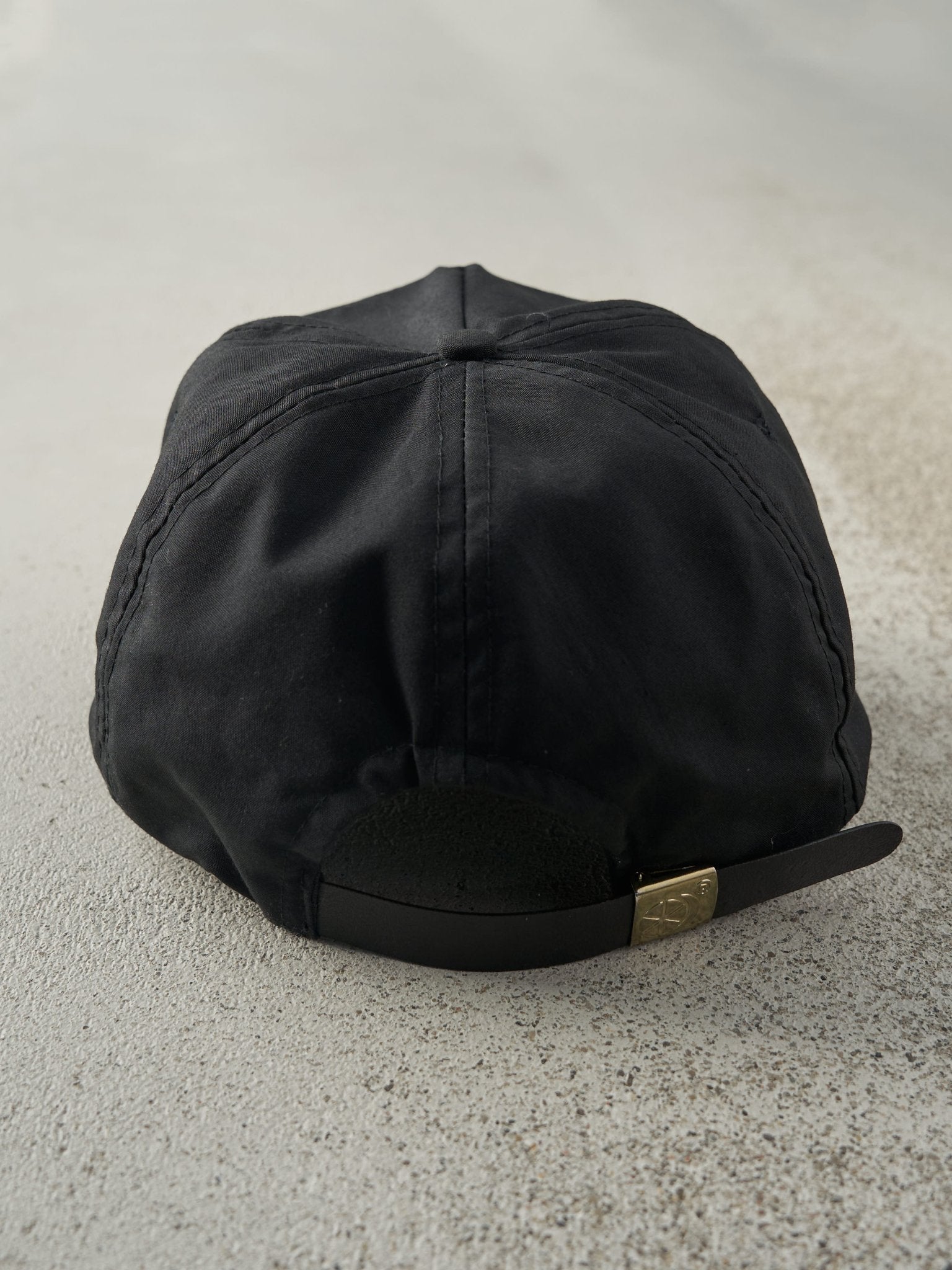 Vintage 90s Black New York Embroidered Leather Strapback Hat