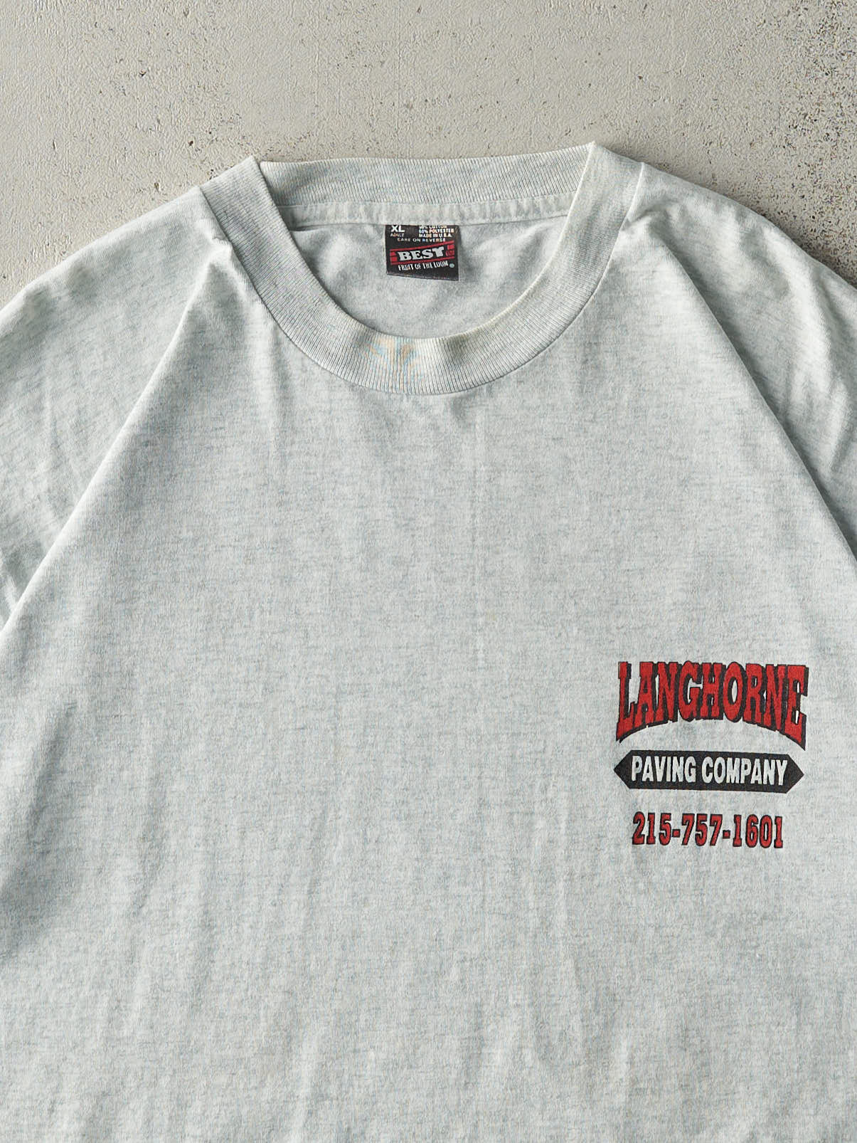 Vintage 90s Heather Grey Langhorne Paving Co Single Stitch Tee (L)