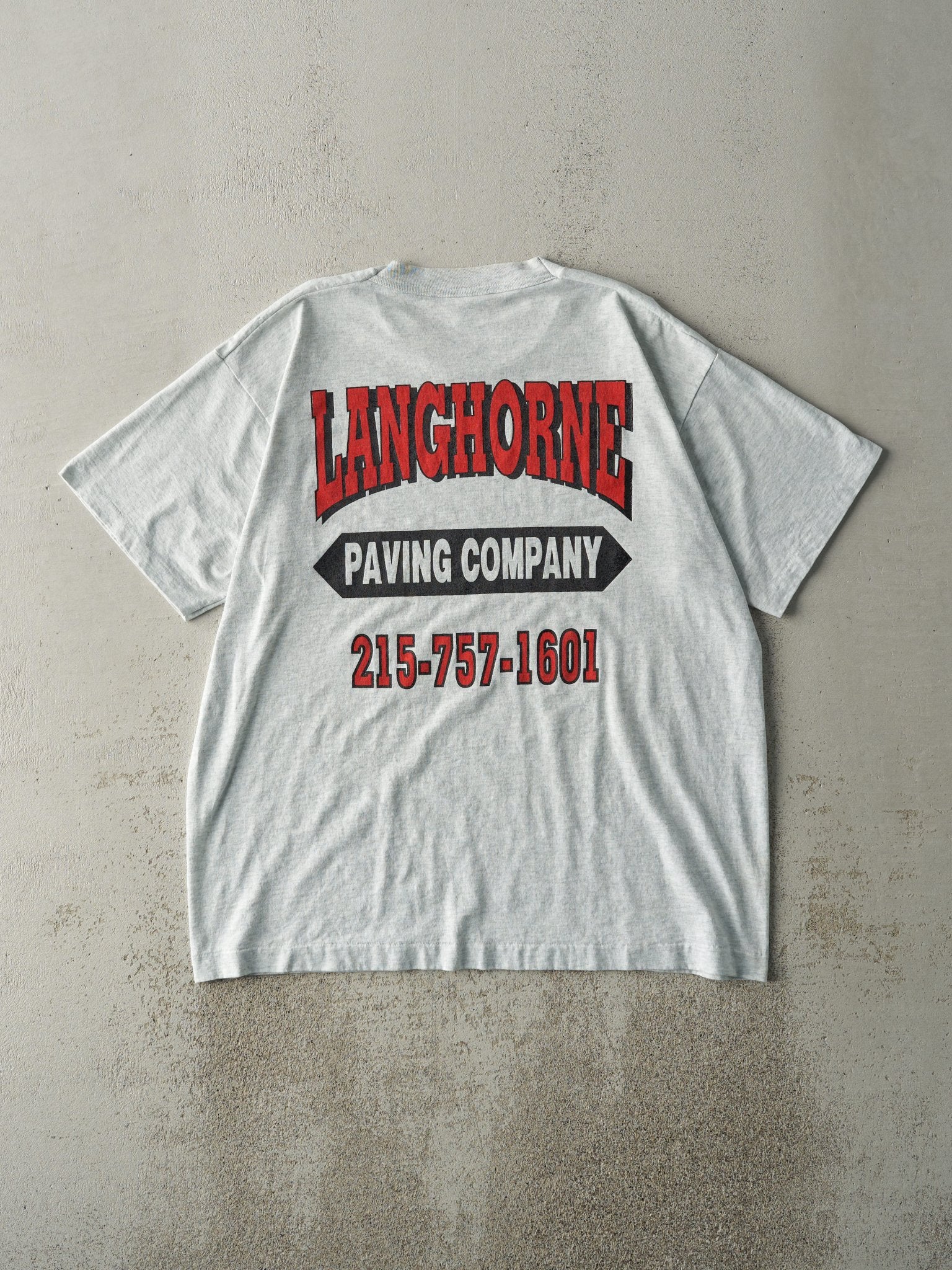 Vintage 90s Heather Grey Langhorne Paving Co Single Stitch Tee (L)