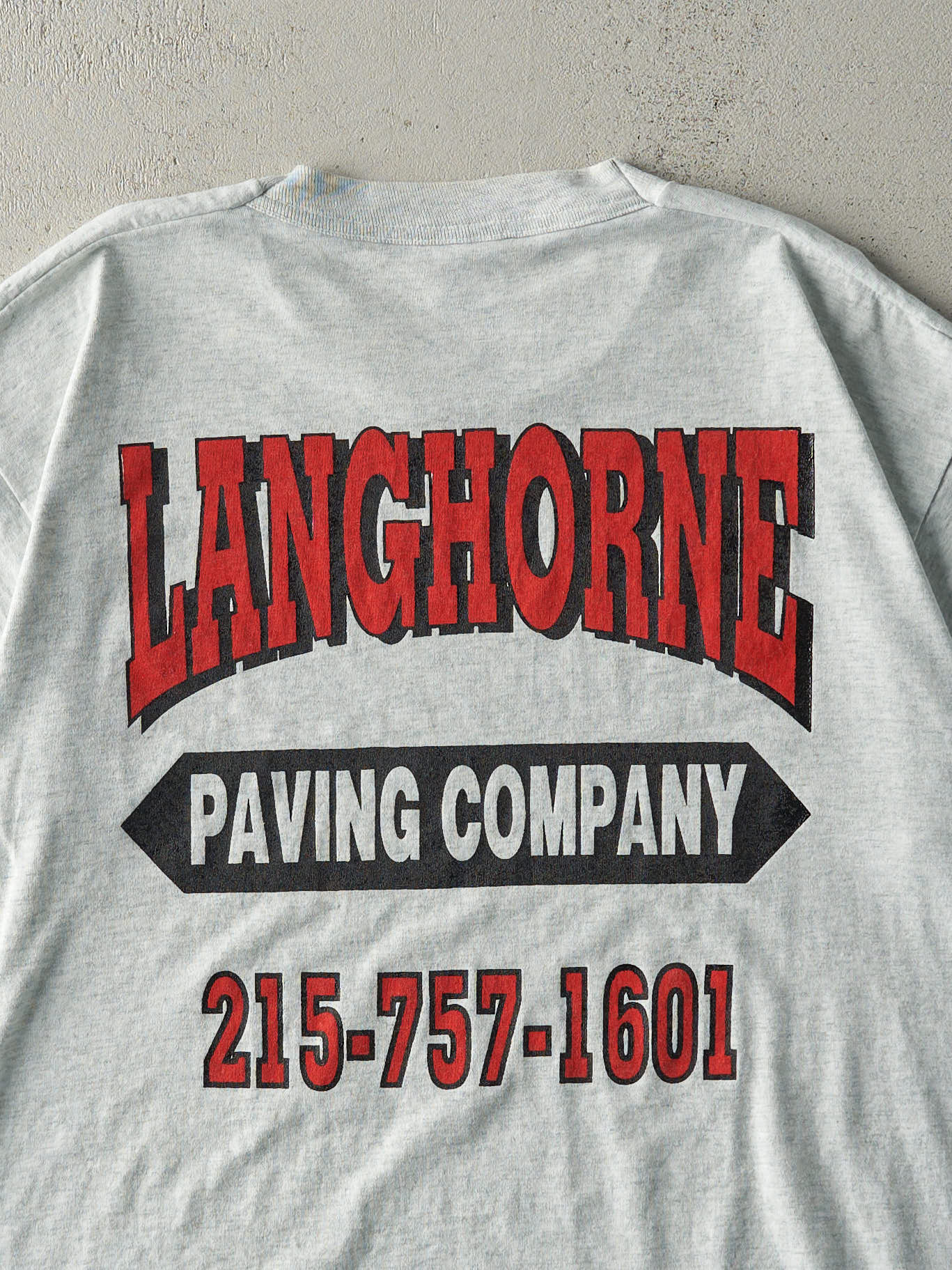 Vintage 90s Heather Grey Langhorne Paving Co Single Stitch Tee (L)