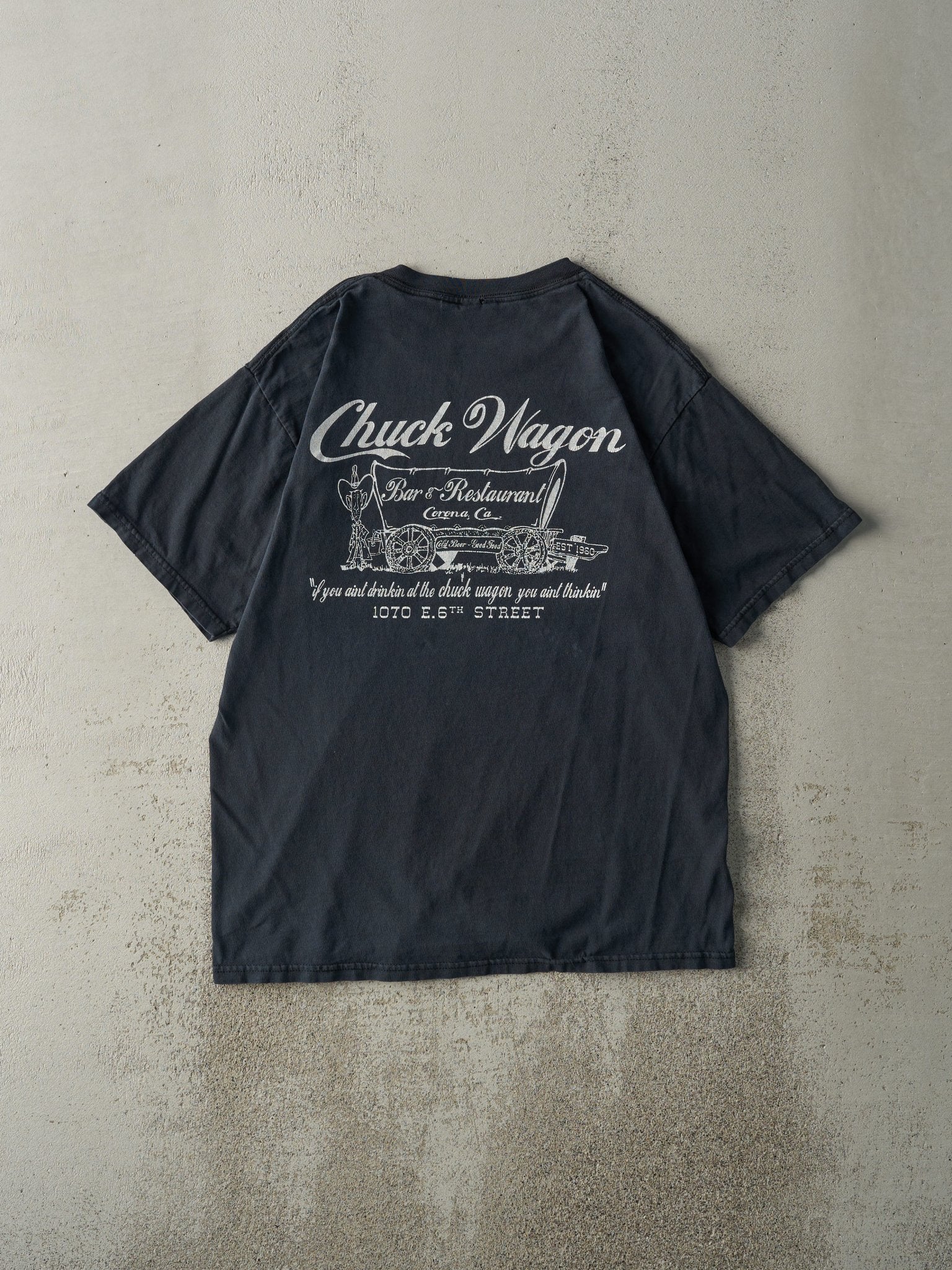 Vintage Y2K Faded Black Chuck Wagon Pocket Tee (M)