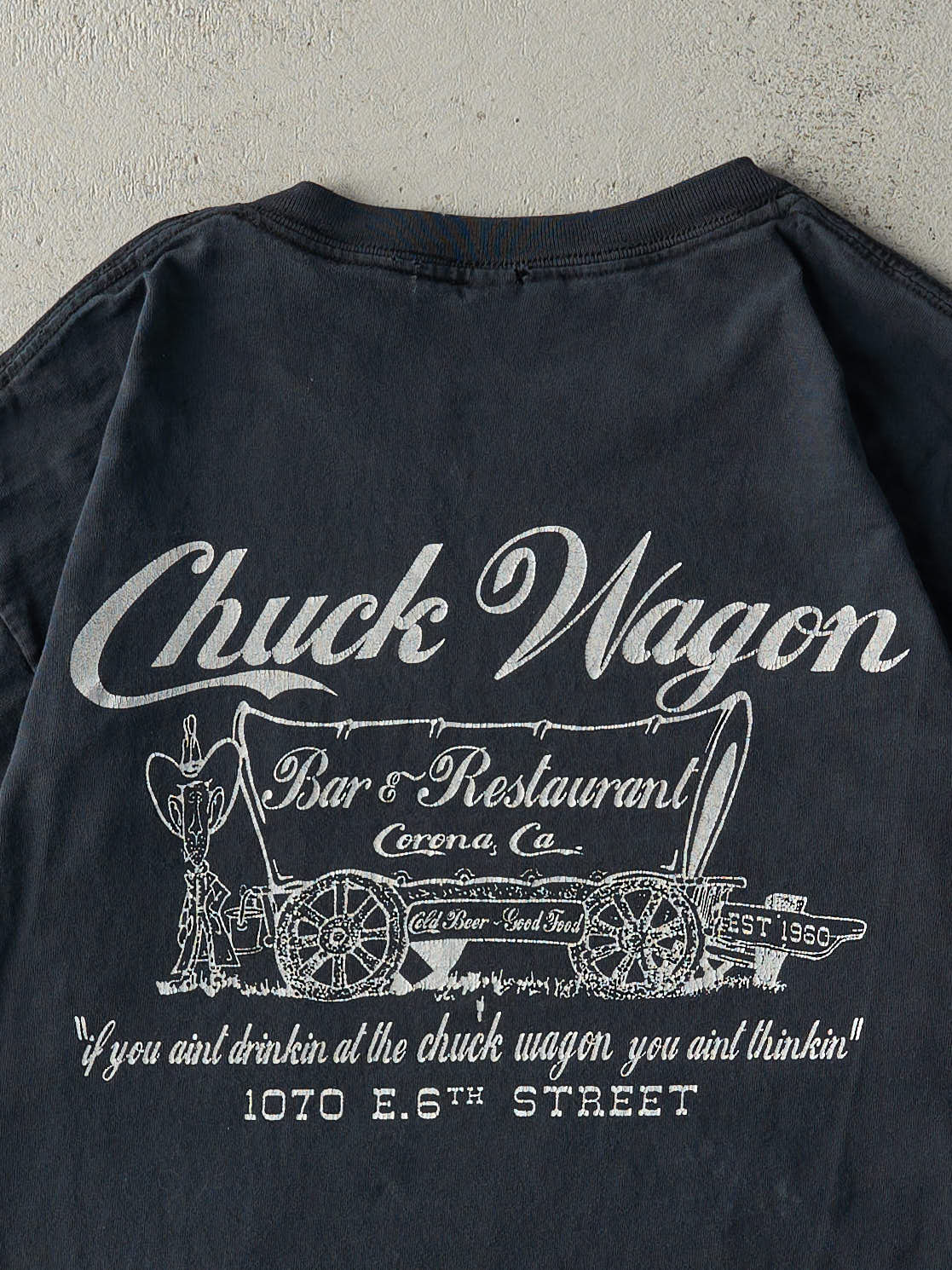 Vintage Y2K Faded Black Chuck Wagon Pocket Tee (M)