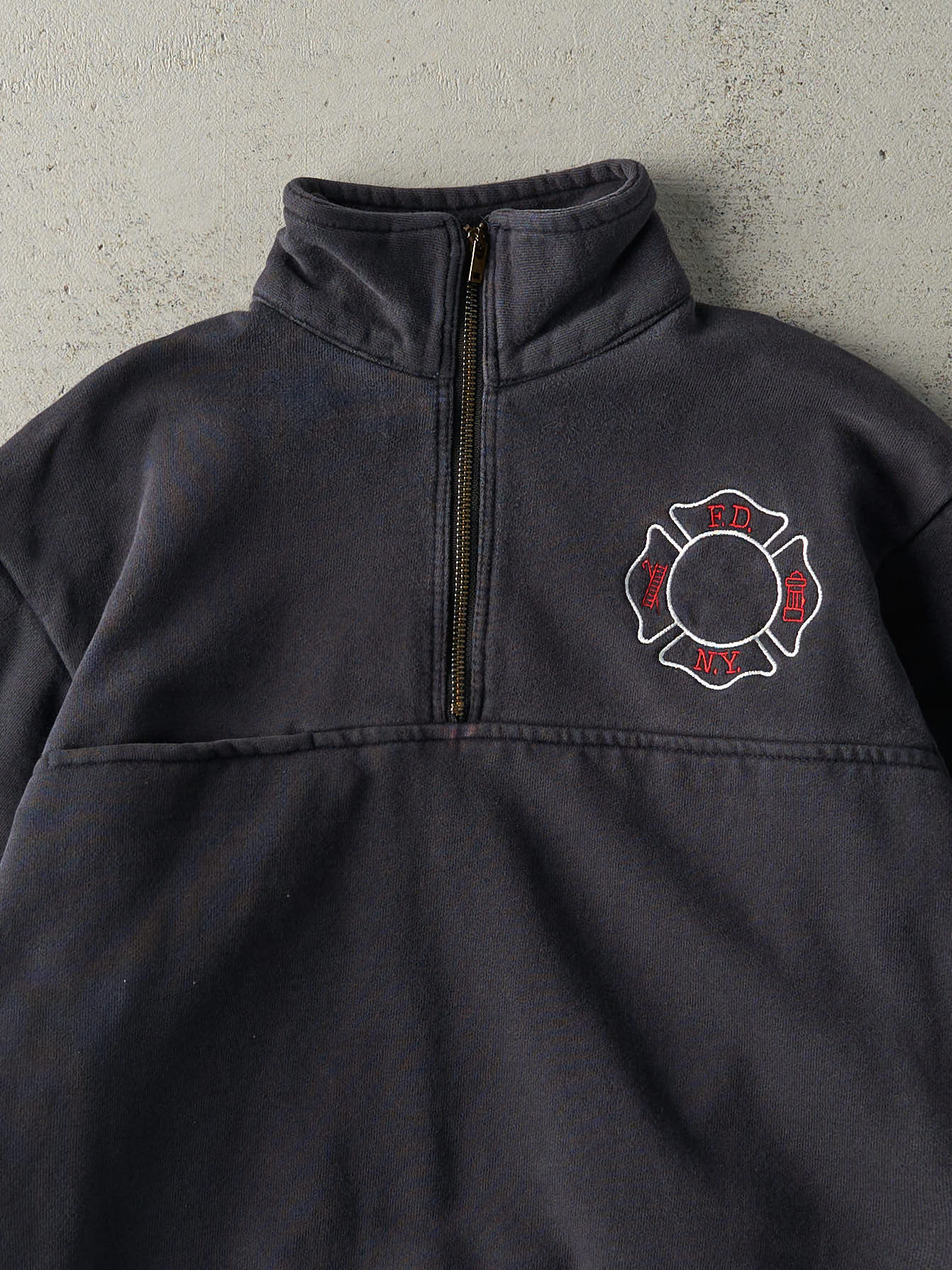 Vintage 90s Navy Blue New York Fire Department Quarter Zip Sweatshirt (M/L)